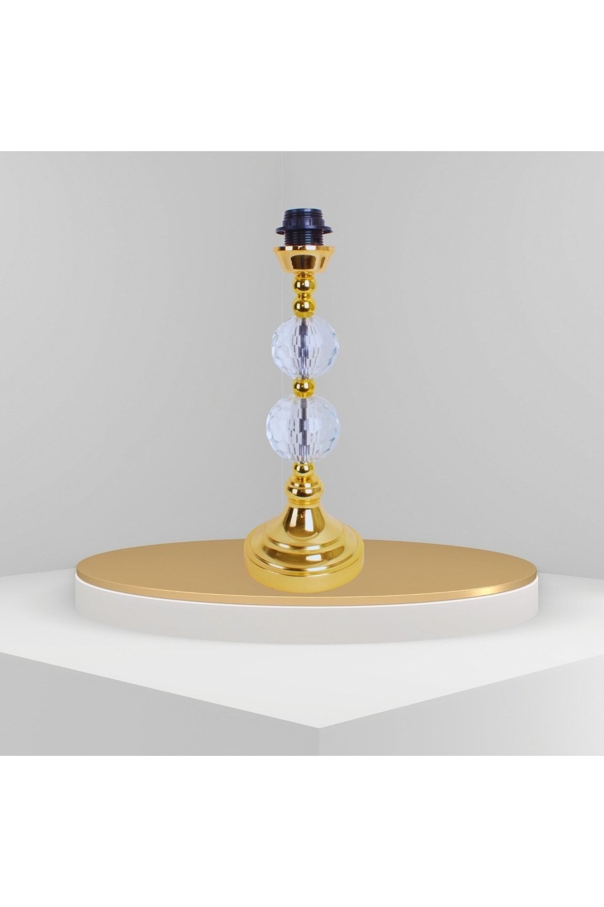 Modern Kristal Gold Metal Ayaklı Kumaş Siyah Abajur Abd0077