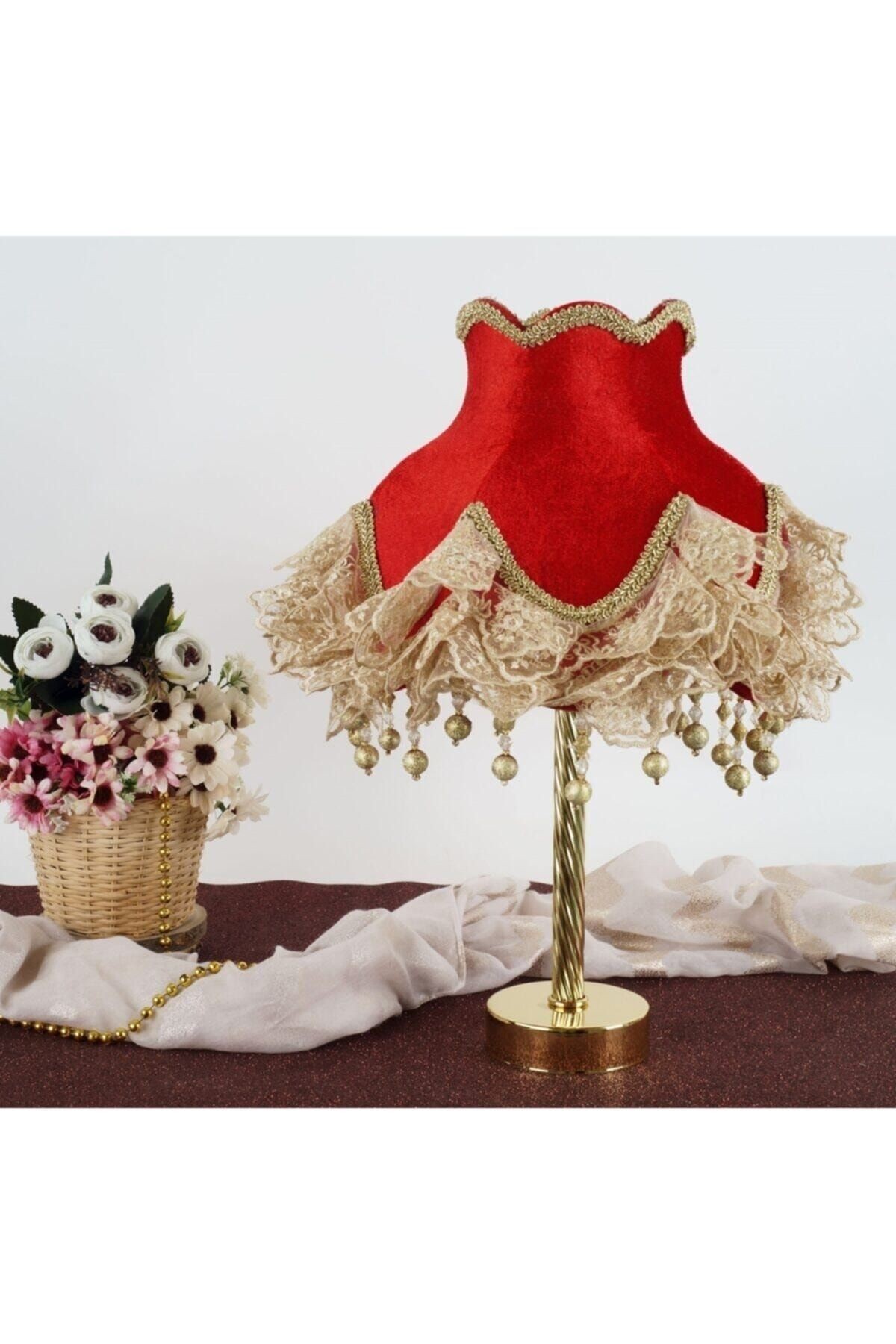 Kadife Kaplı El Yapımı Klasik Model Abajur Vintage