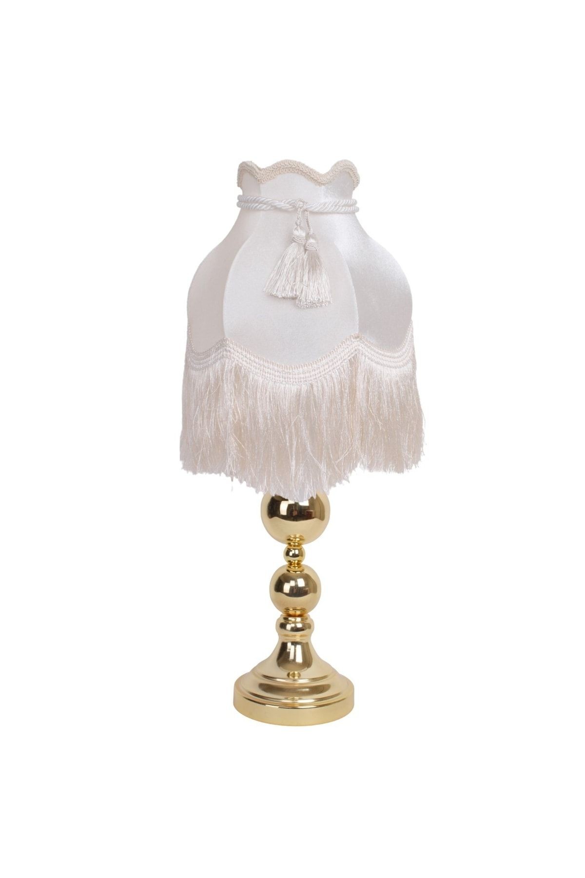 Ekru Renk Kadife Kumaş Kaplı Gold Ayak Vintage Abajur Büyük Boy 60cm Boy Ab0810