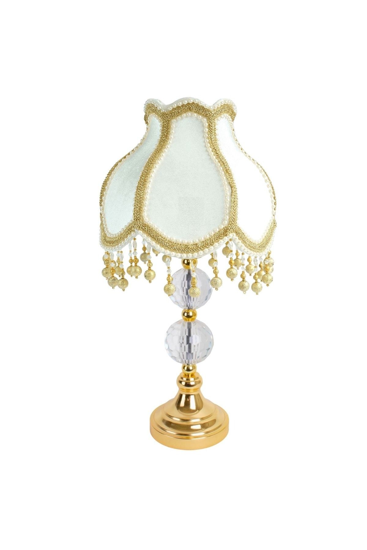 Ekru Kadife Kumaş Gold Kristal Ayak Klasik Abajur Ab0448