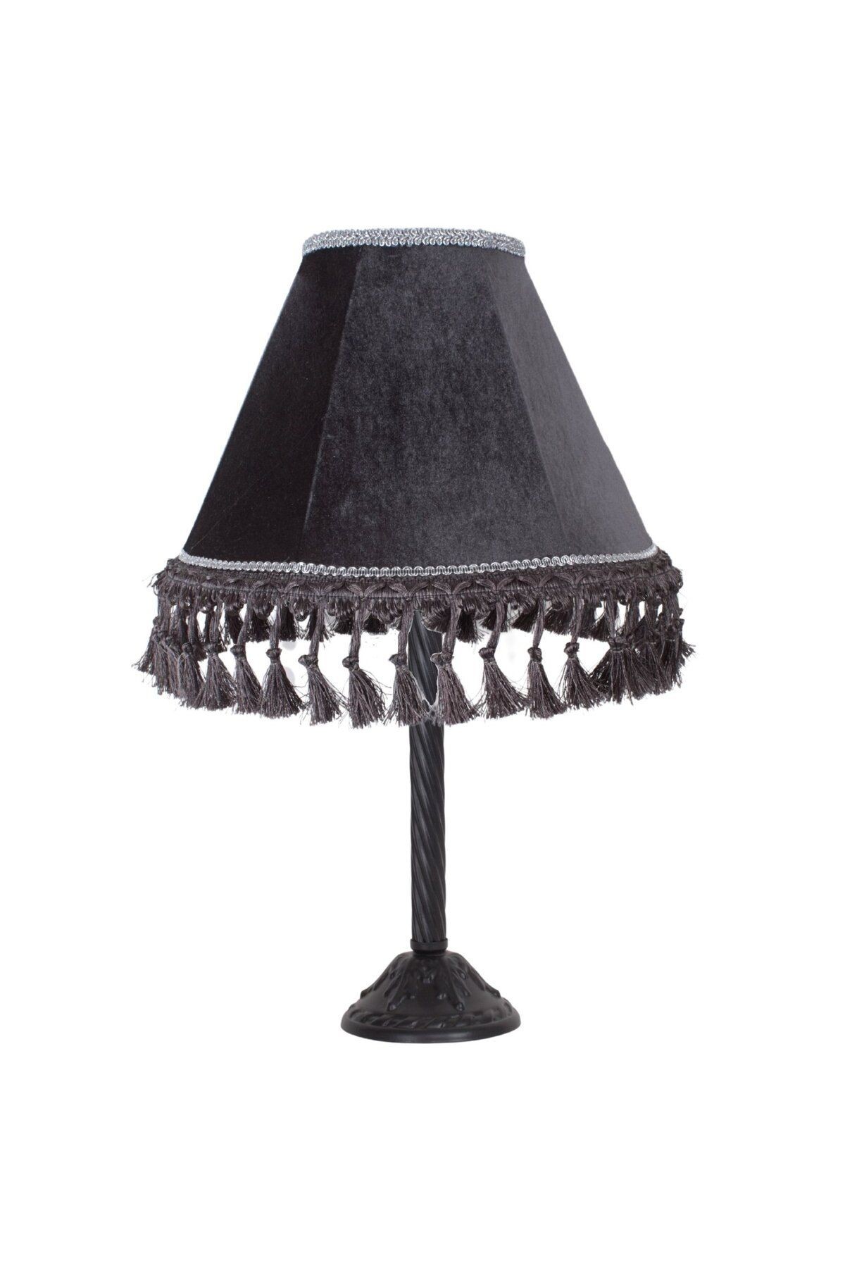 Füme Kadife Vintage Abajur Metal Ayak Siyah Fırın Boya AB07503