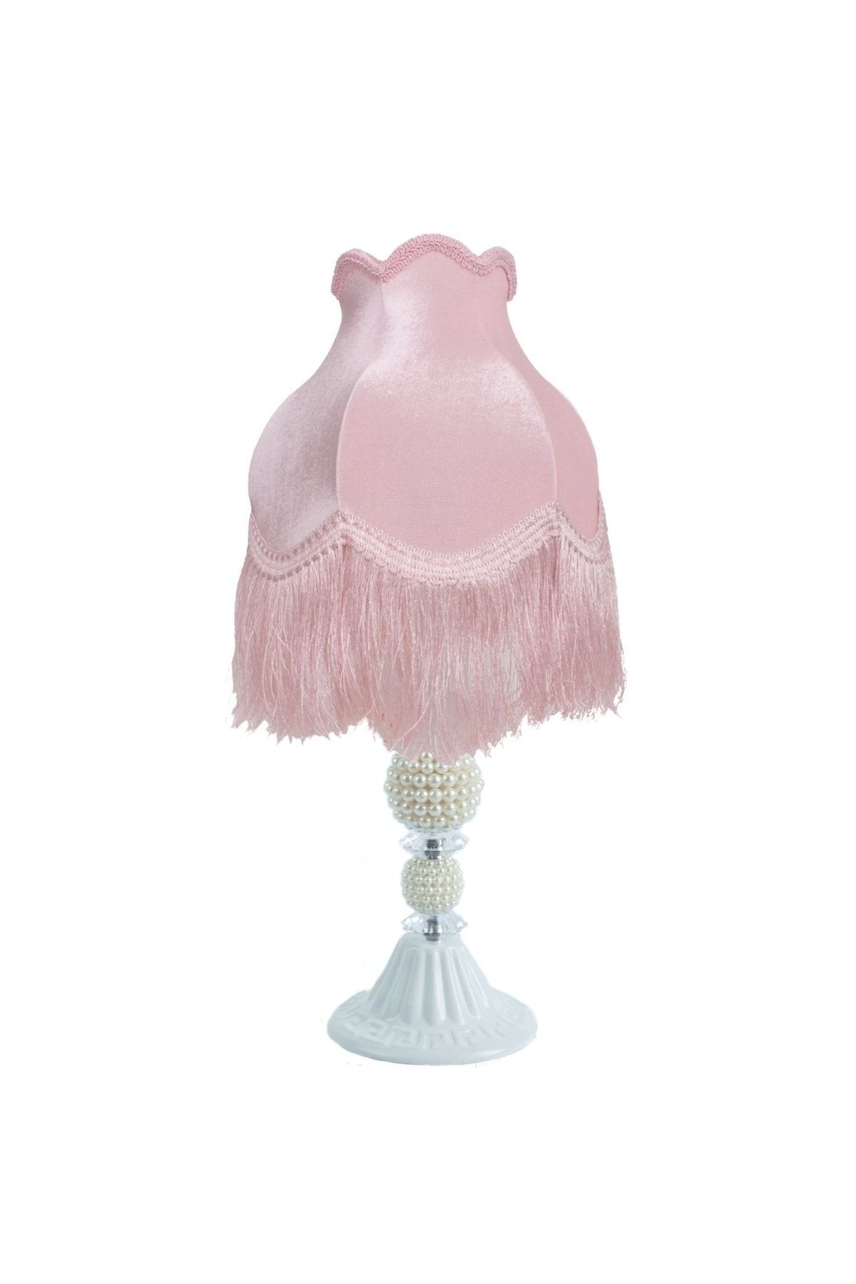 Kadife Kaplı Broş Dekorlu Pembe Vintage Abajur Ab012245