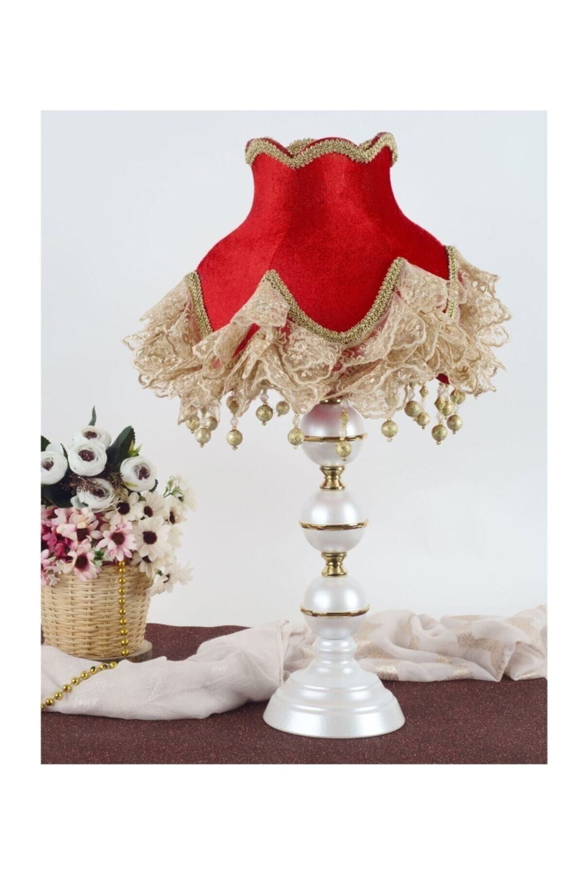 Kadife Kaplı El Yapımı Klasik Model Abajur Vintage