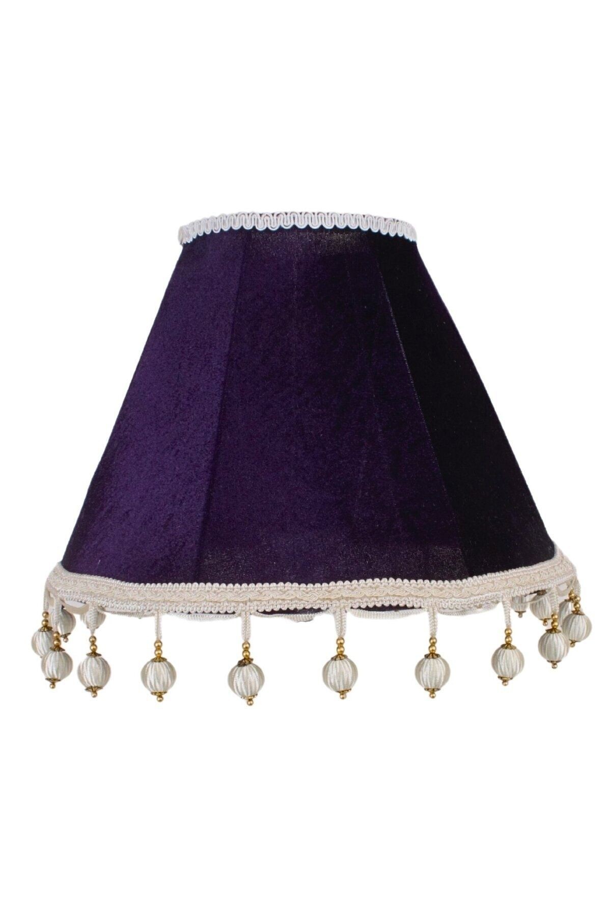 Mor Kadife Vintage Abajur Beyaz Metal Ayak AB07464