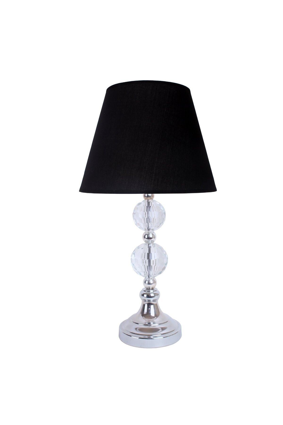 Modern Kristal Top Gümüş Ayak Kumaş Siyah Abajur