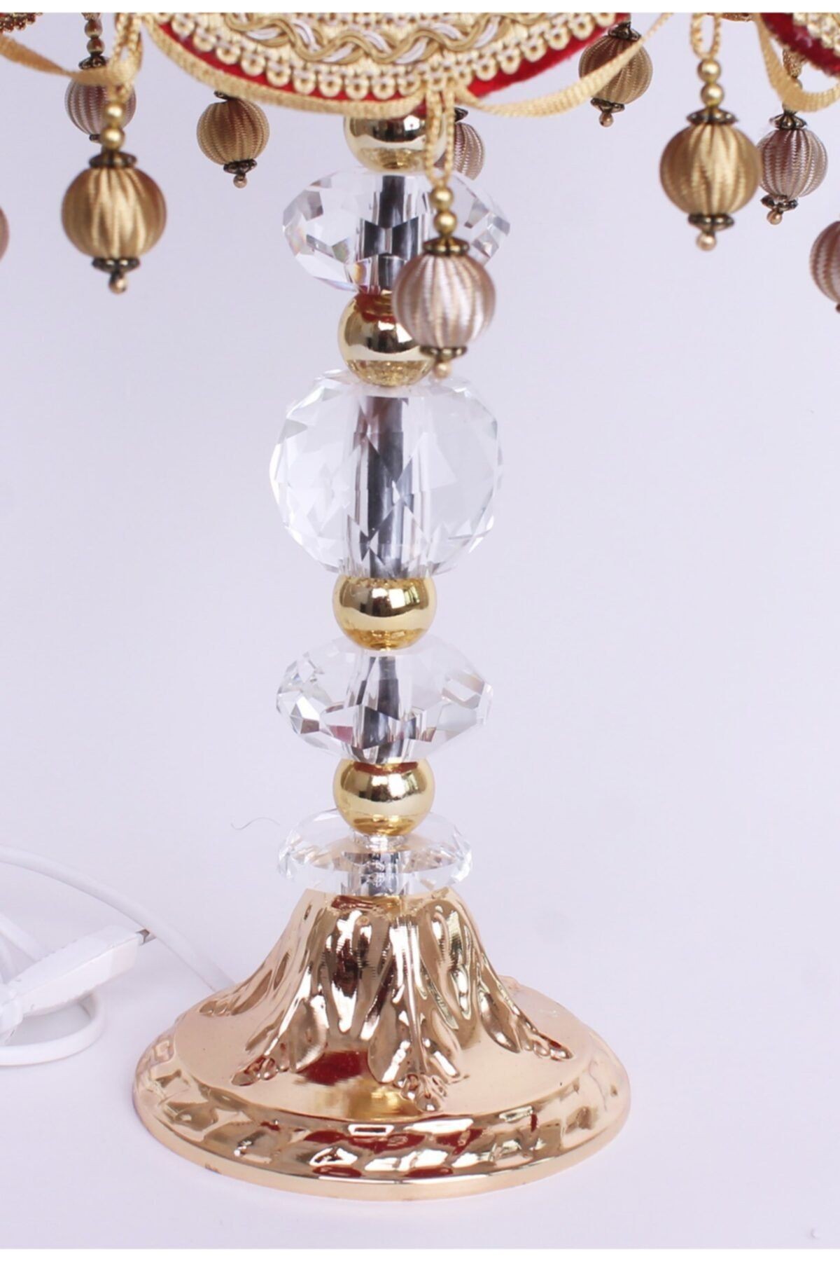 Redviev Cristal Abajur Broş Dekorlu Kristal Ayak Kırmızı