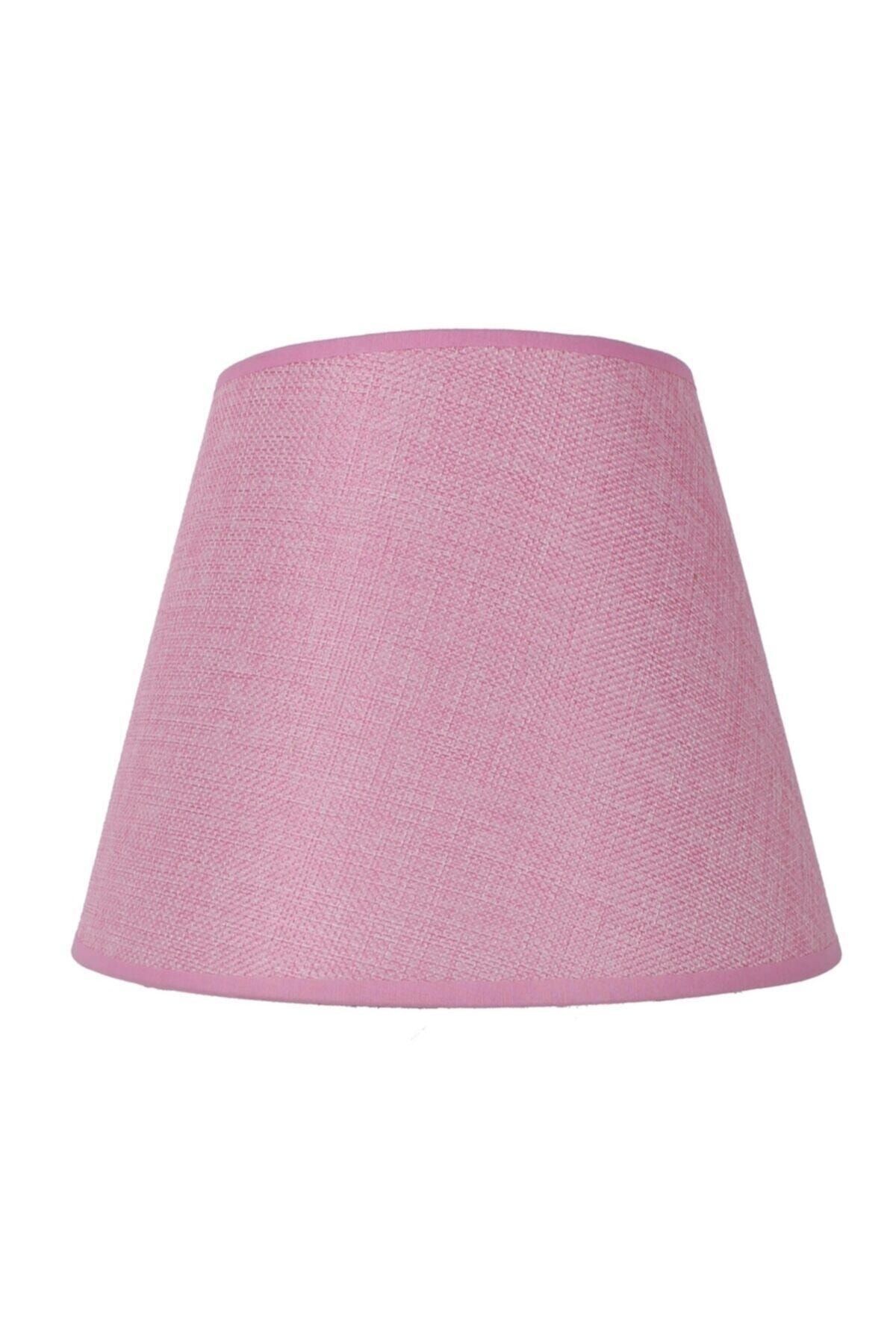 Modern Ahşap Ayaklı Kumaş Pembe Abajur