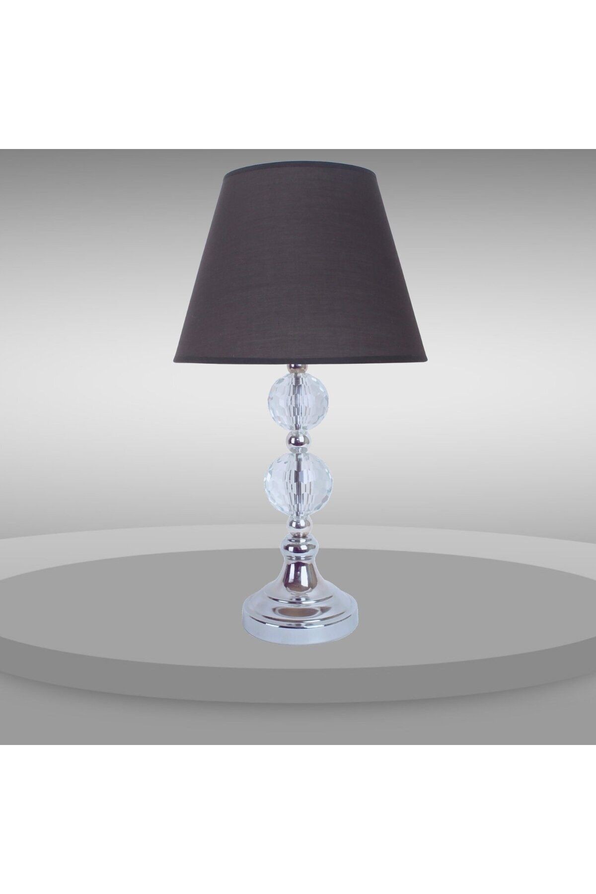 Modern Kristal Top Gümüş Ayak Kumaş Füme Abajur
