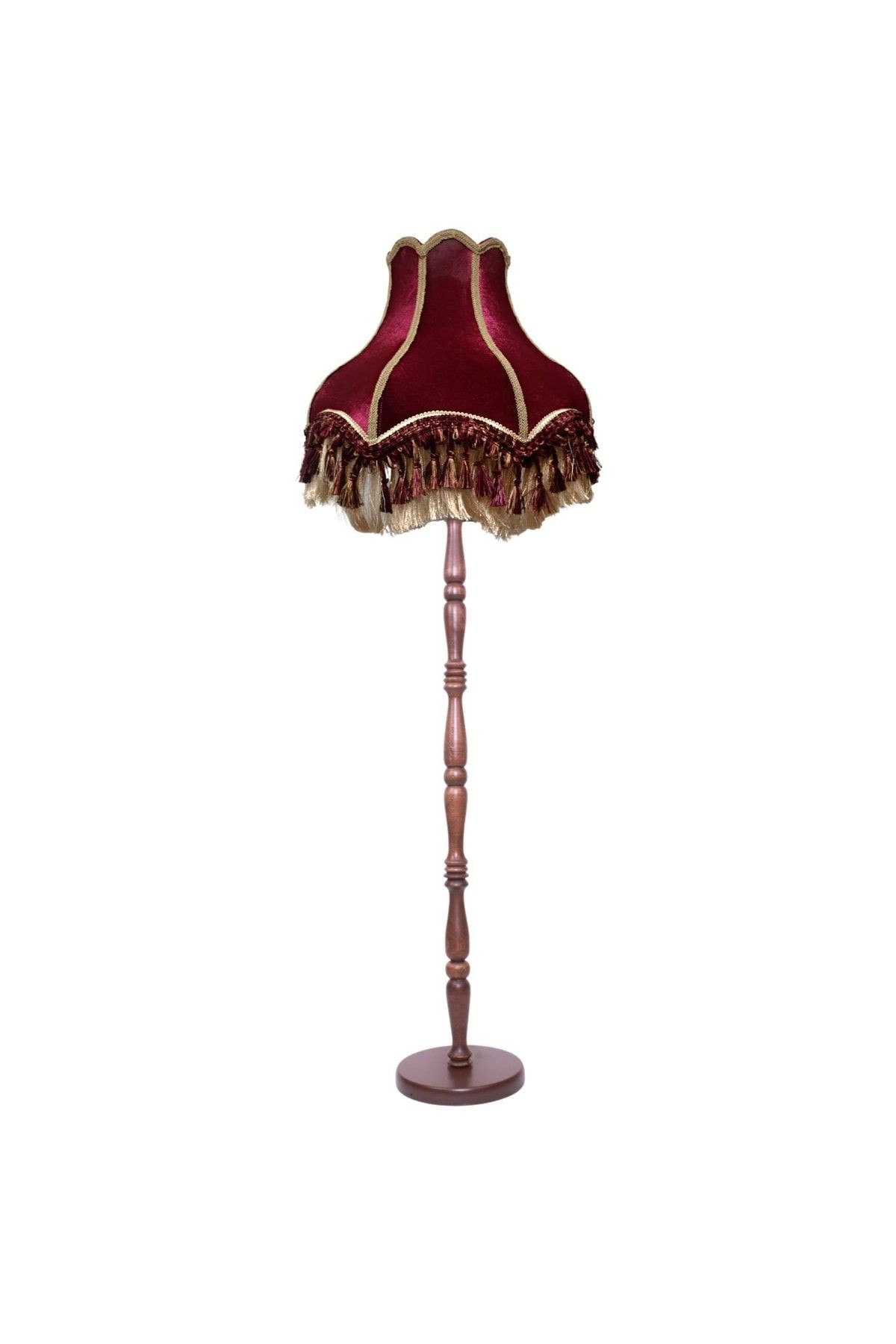 Bordo Vintage Lambader Kumaş Kaplama Kahverengi Ahşap Ayak Lm0120