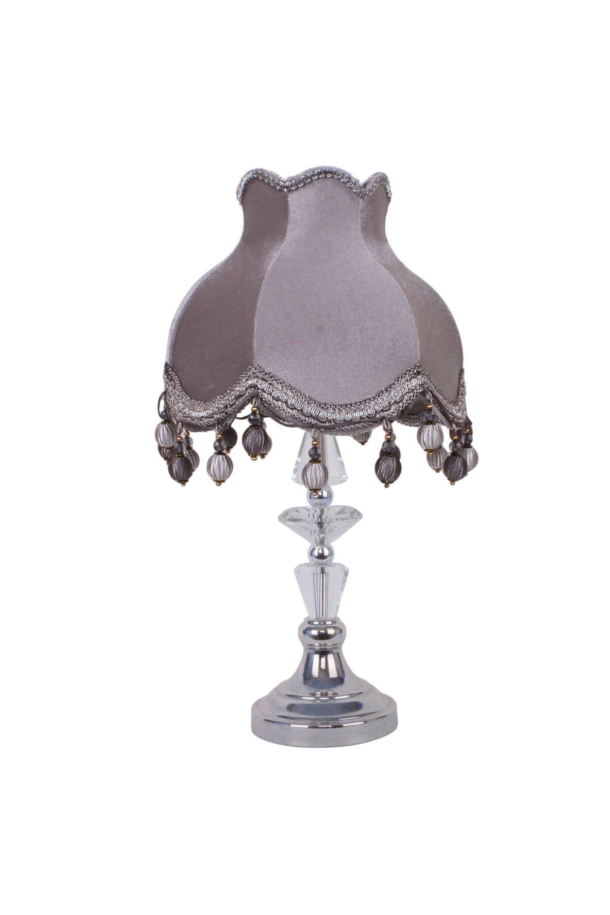Gri Kadife Kaplı Vintage Abajur Kristal Cam Ayak 30x50cm AB1011