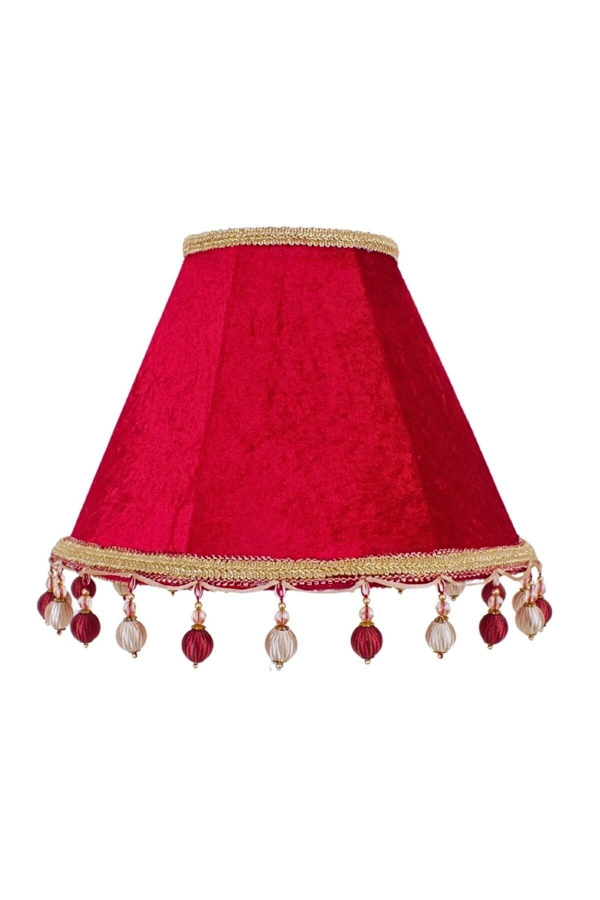 Kırmızı Kadife Vintage Abajur Gold Metal Ayak AB07458