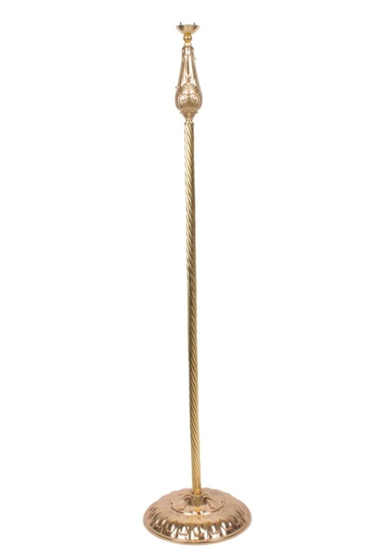 Metal Ayak Gold Detaylı Ekru Renk Kadife Kaplı Lambader Vintage Model