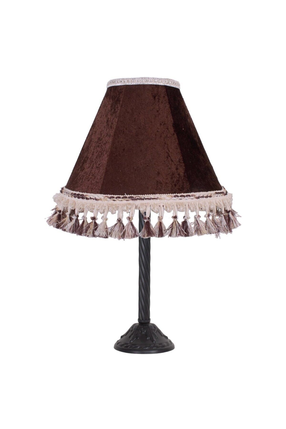 Siyah Metal Ayak Kahverengi Abajur Vintage Salon Ve Yatak Odası ABD04286