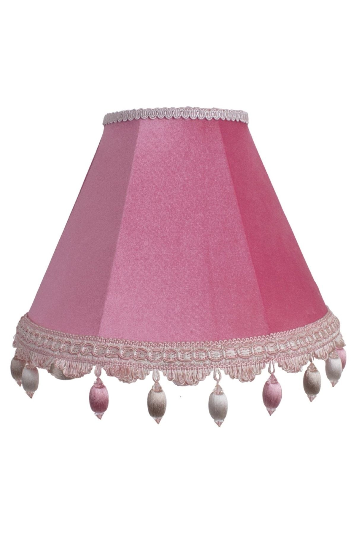 Kadife Kaplı Ponpon Dekorlu Pudra Pembe Vintage Abajur Ab00305