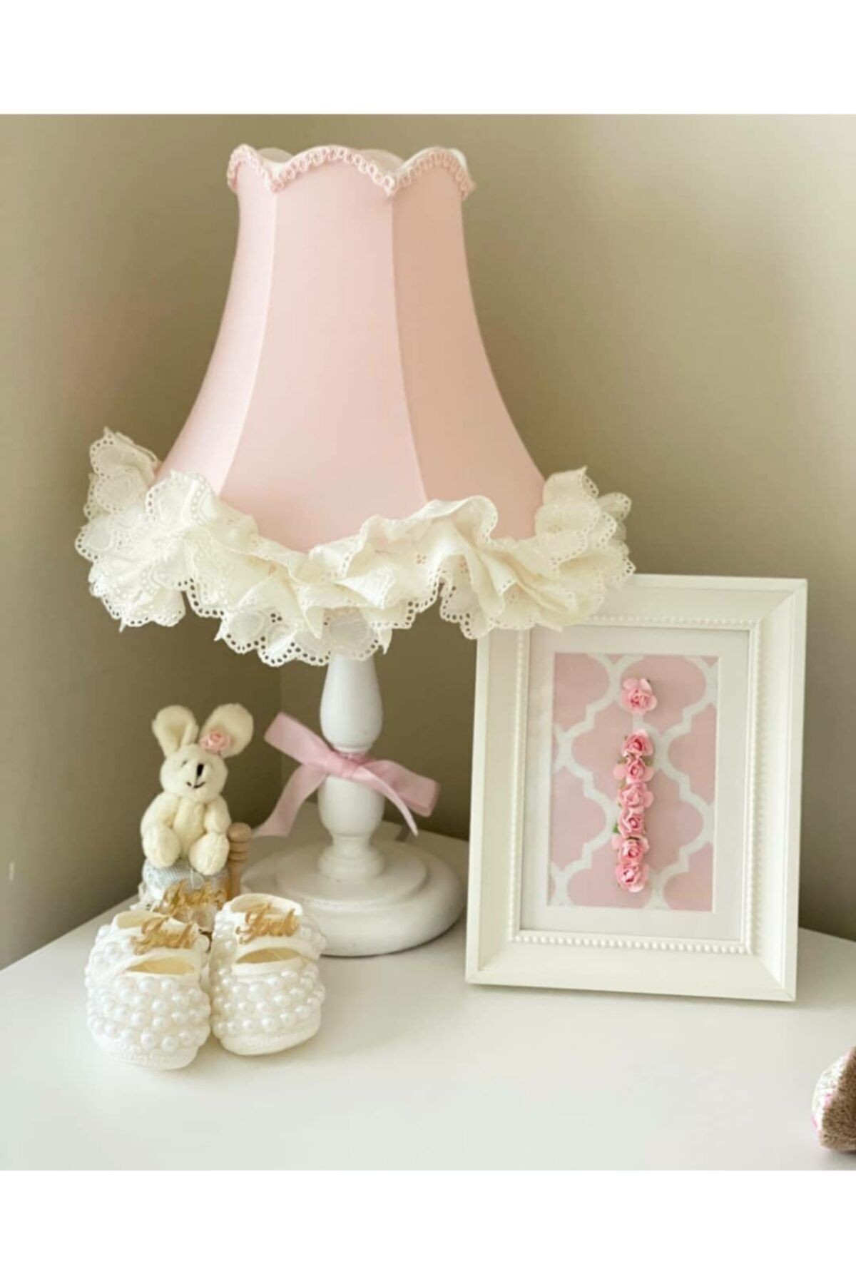 Luluavizem Fisto Detay Toz Pembe Abajur 1 Modern Kumaş Pembe