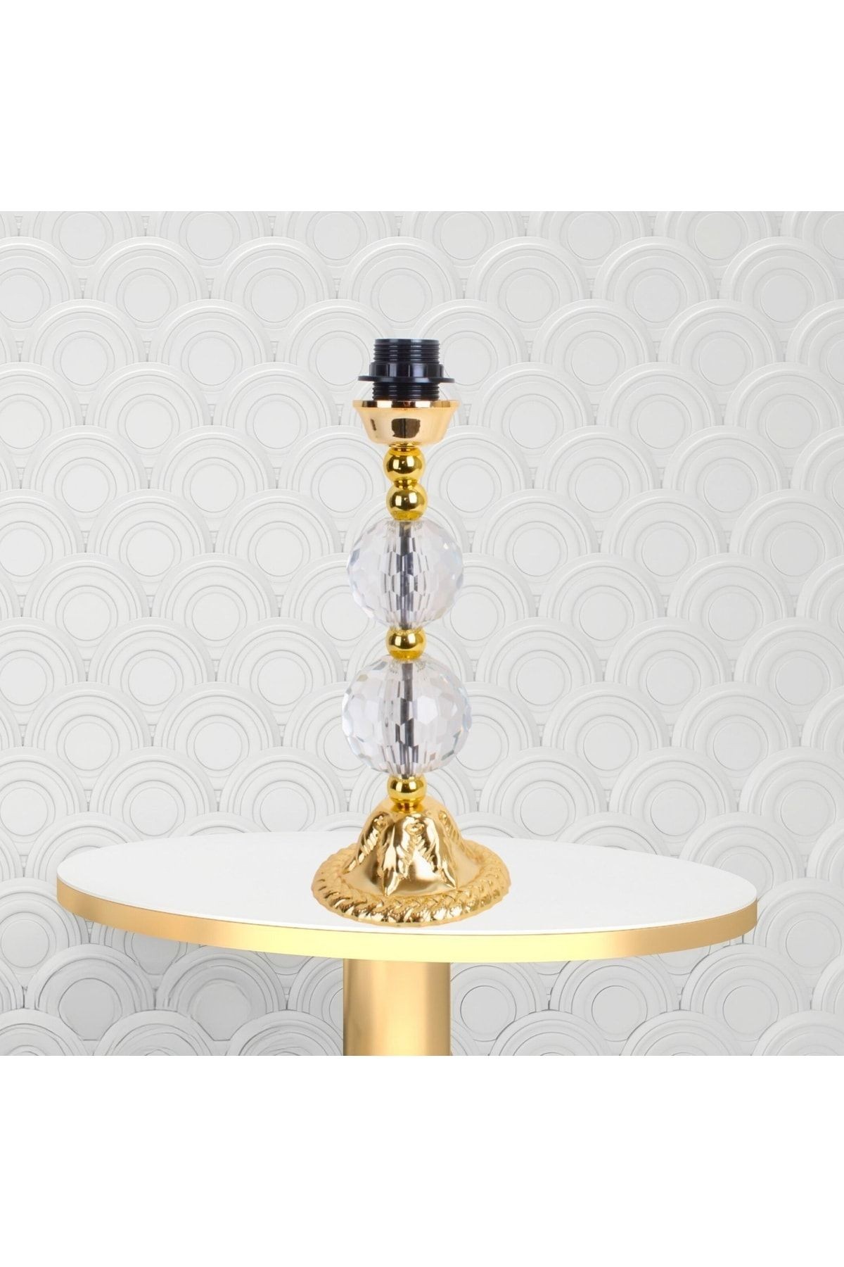 Fransız Dantel Kaplama Koyu Füme Kadife Kumaş Gold Kristal Ayak Klasik Abajur Ab0444