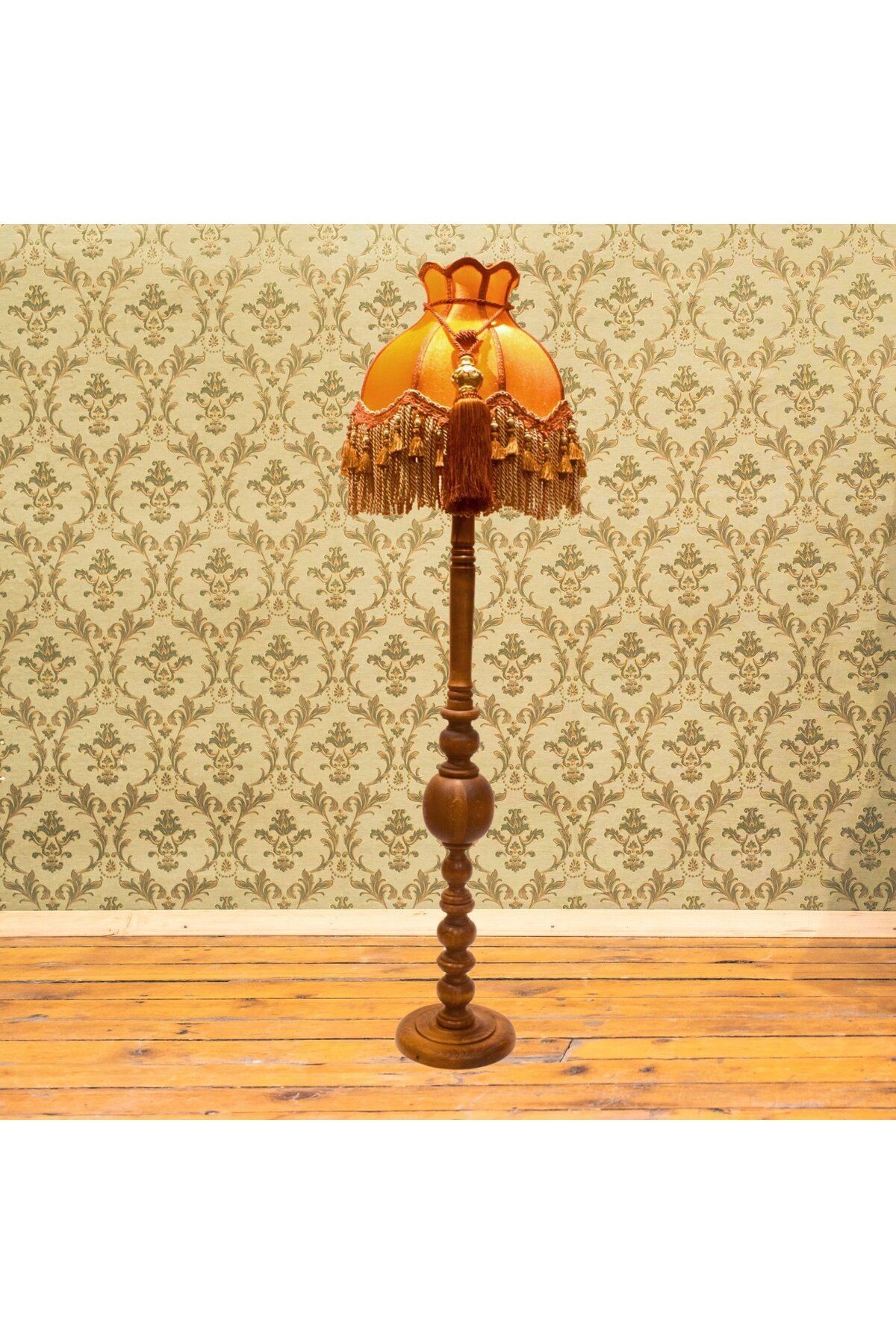 Kiremit Renk Kadife Lambader Kahve Ahşap Ayak Vintage LM01298