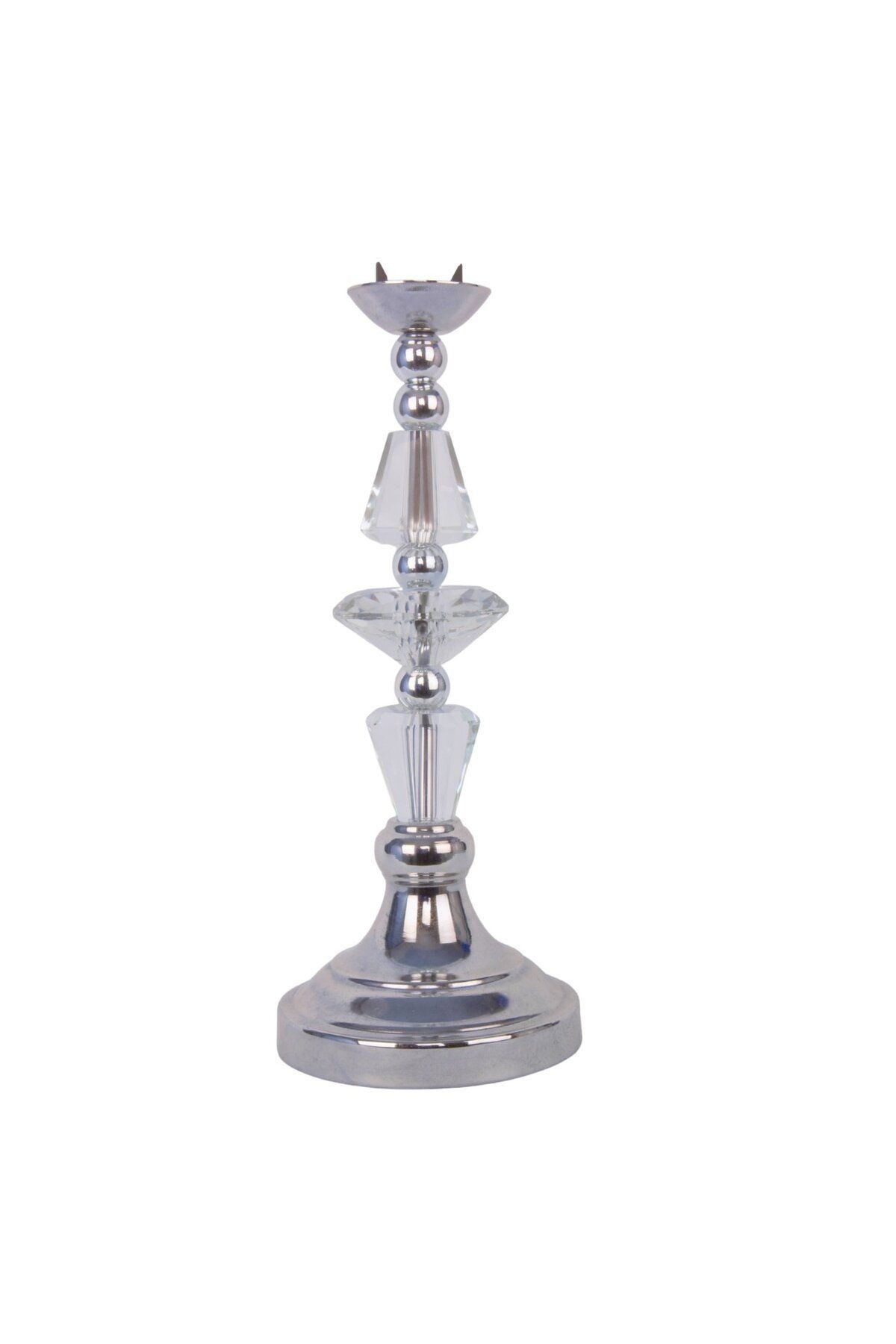 Gri Kadife Kaplı Vintage Abajur Kristal Cam Ayak 30x50cm AB1011