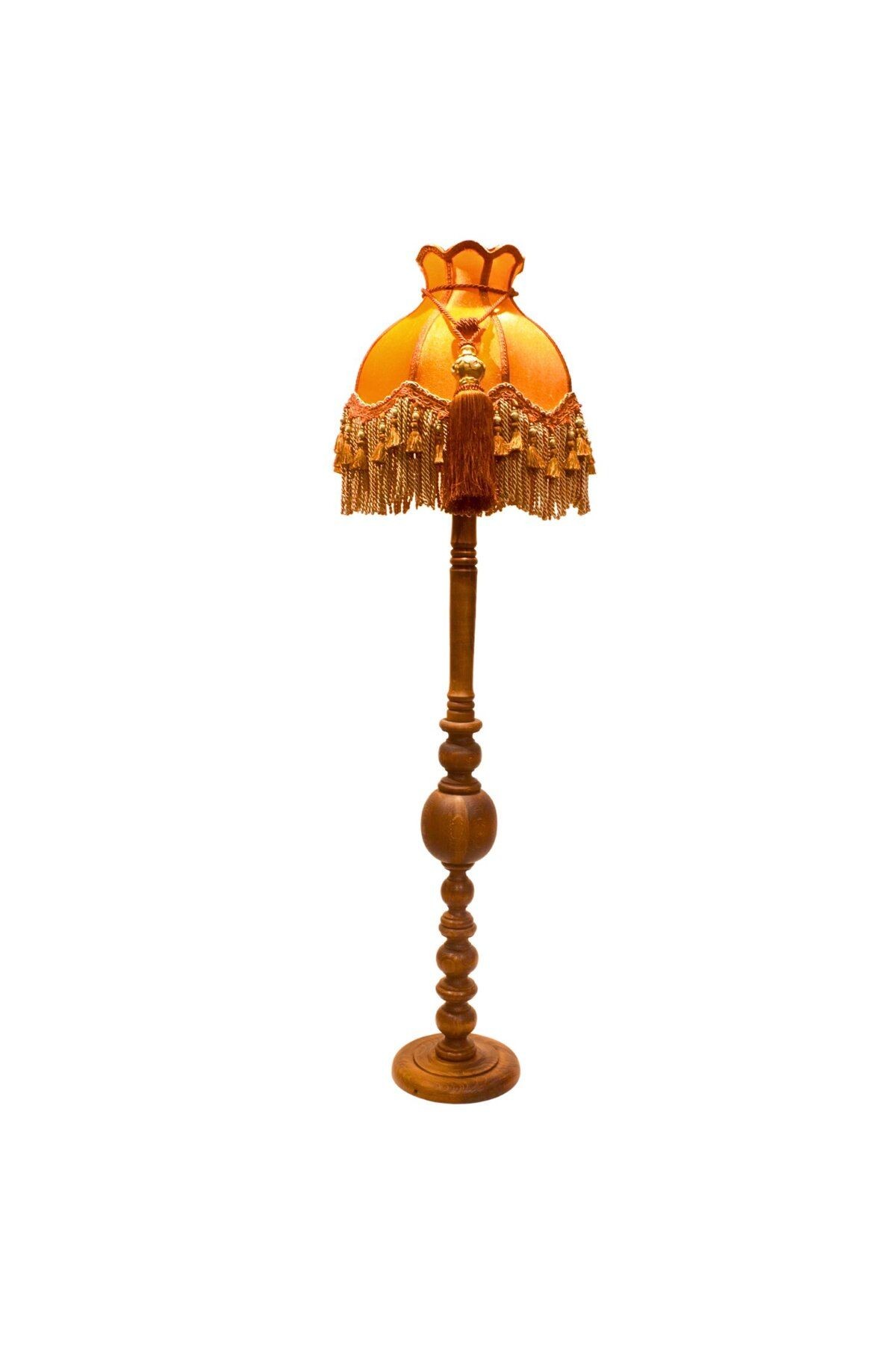 Kiremit Renk Kadife Lambader Kahve Ahşap Ayak Vintage LM01298