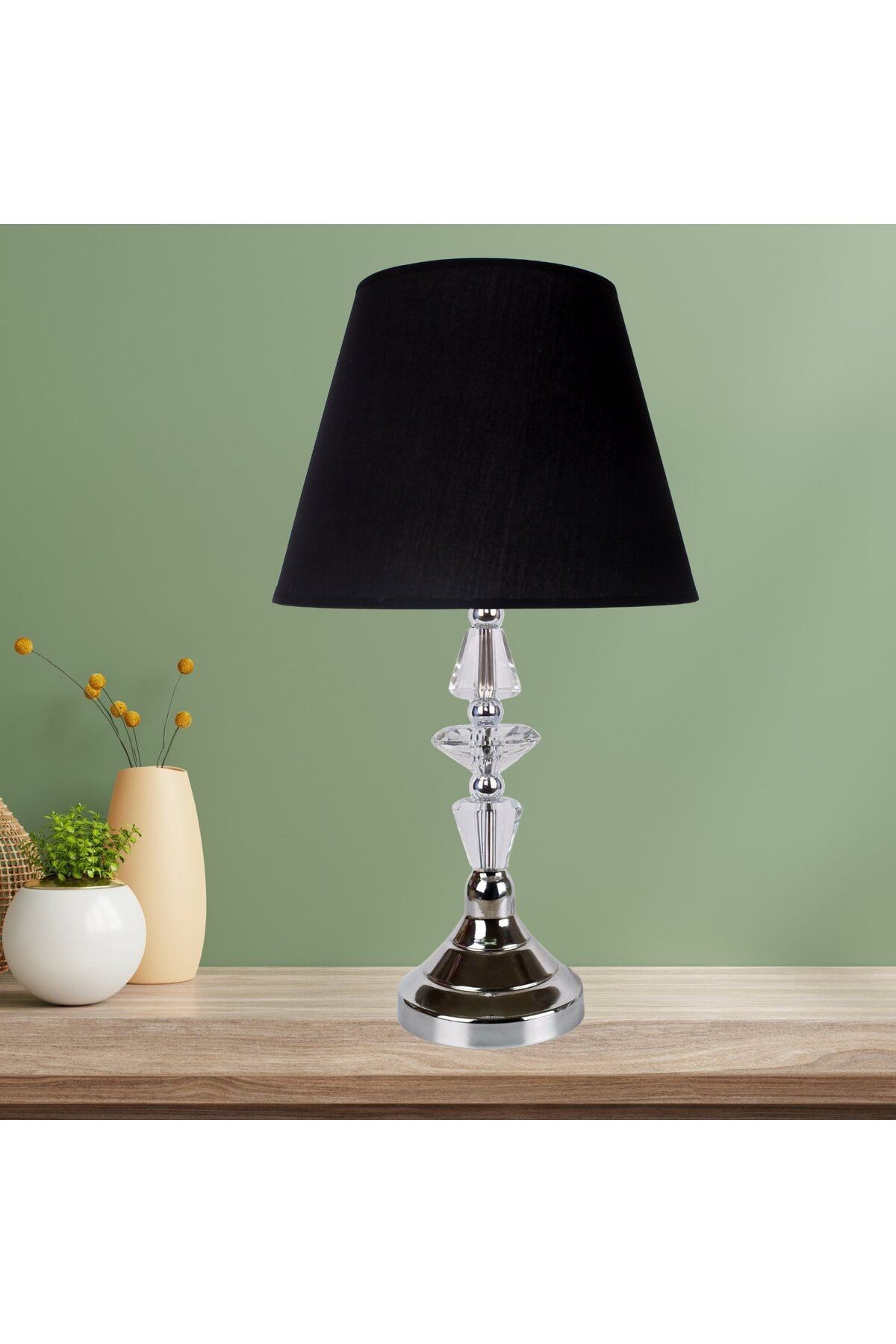 Modern Prizma Kristal Ayak Abajur Siyah Renk AB1019