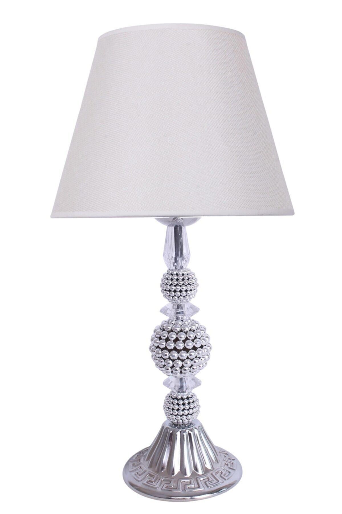 Modern Kristal Ayaklı Kumaş Krem Abajur