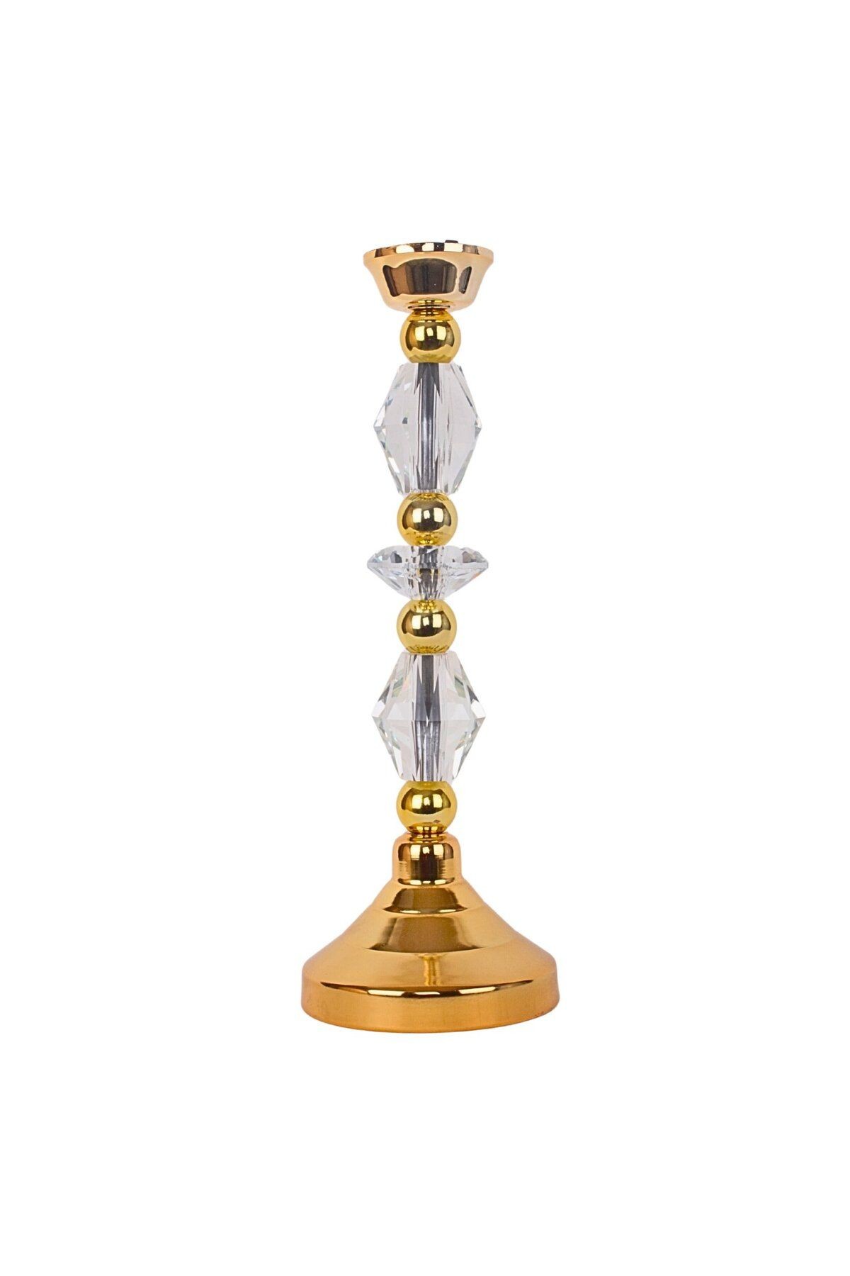 Gold Renk Kadife Abajur Ponpon Süsleme Kristal Ayak Vintage AB1013