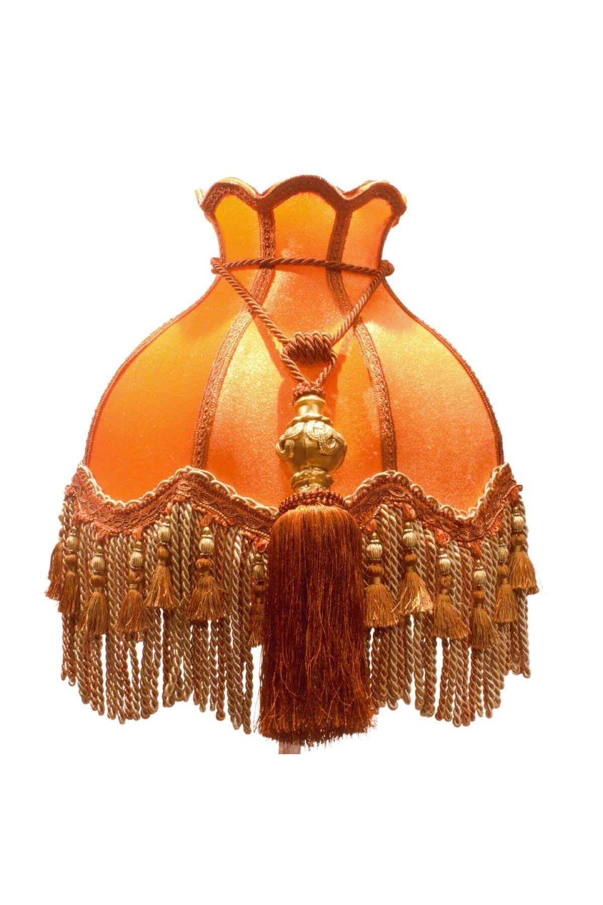 Kiremit Renk Kadife Lambader Kahve Ahşap Ayak Vintage LM01298
