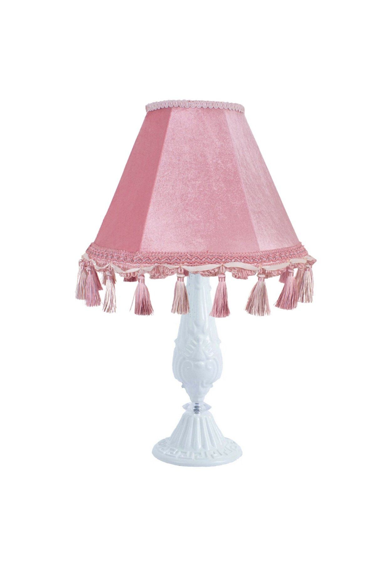 Pembe Kadife Vintage Abajur Metal Ayak Fırın Boya AB07554