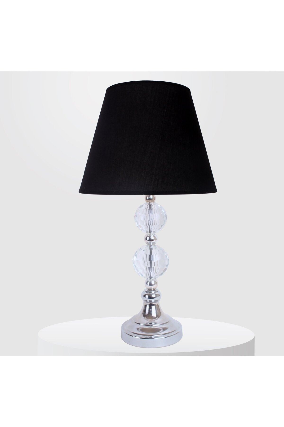 Modern Kristal Top Gümüş Ayak Kumaş Siyah Abajur
