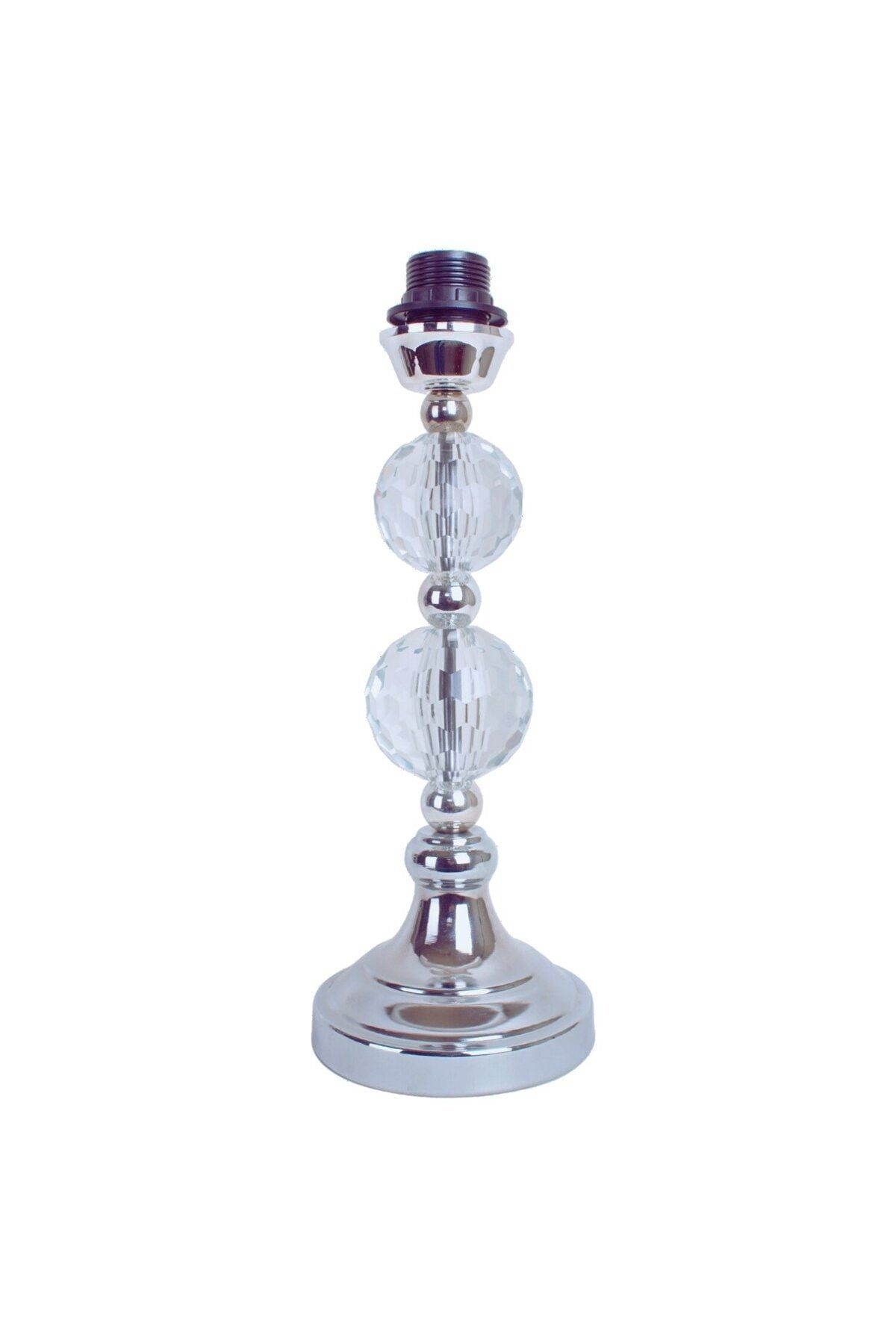 Modern Kristal Top Gümüş Ayak Kumaş Siyah Abajur