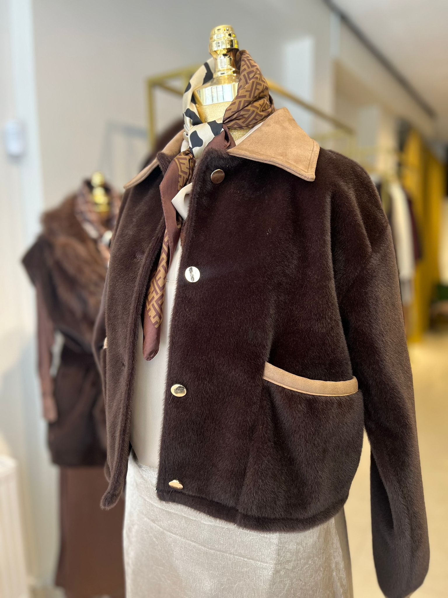 Süet Yaka Detaylı Kahve Ceket