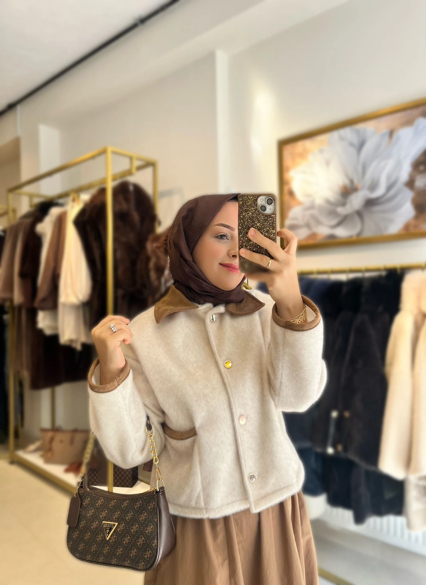 Süet Yaka Detaylı Ekru Ceket