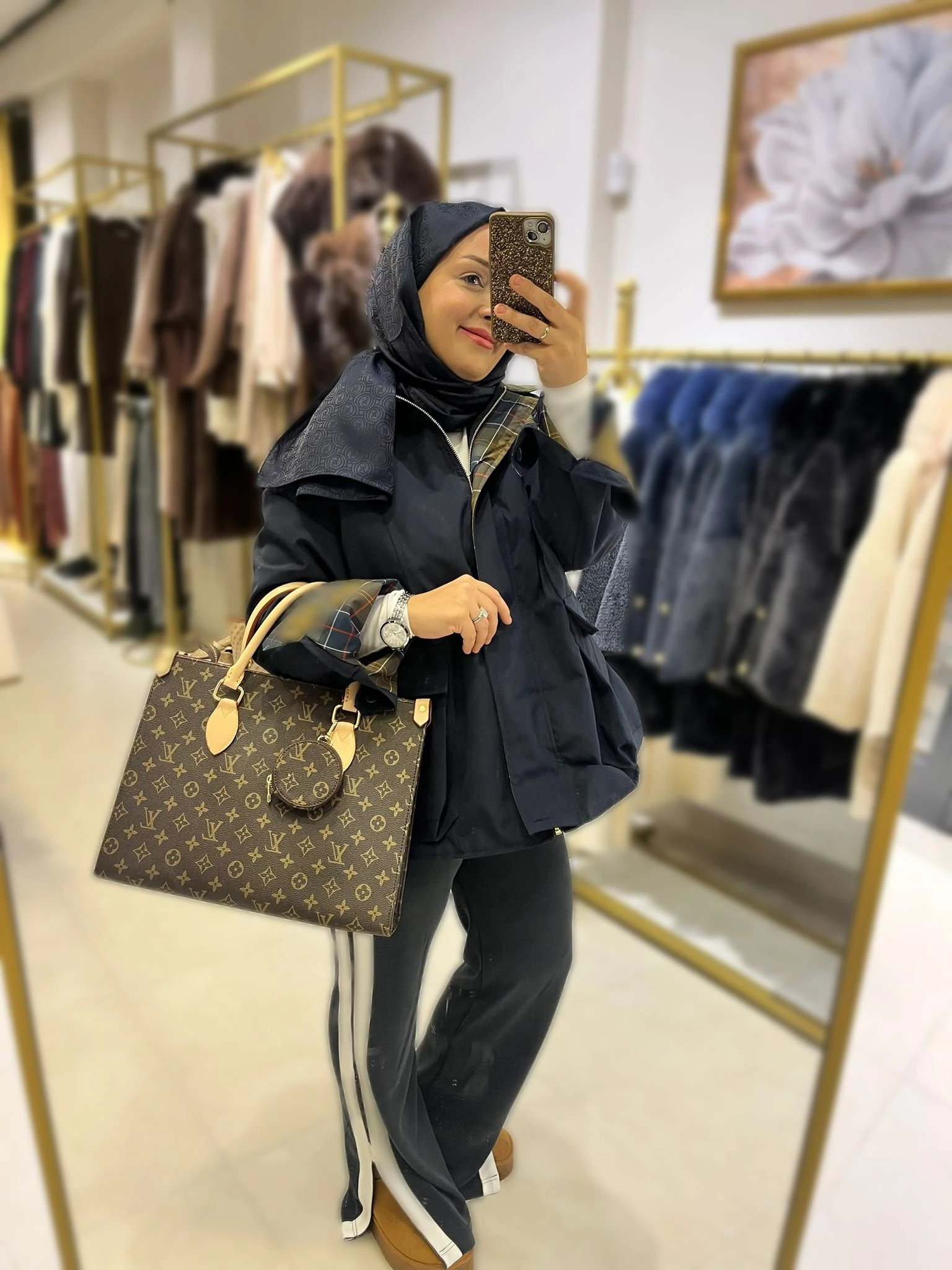 Ekose Kol Detaylı Ceket Lacivert