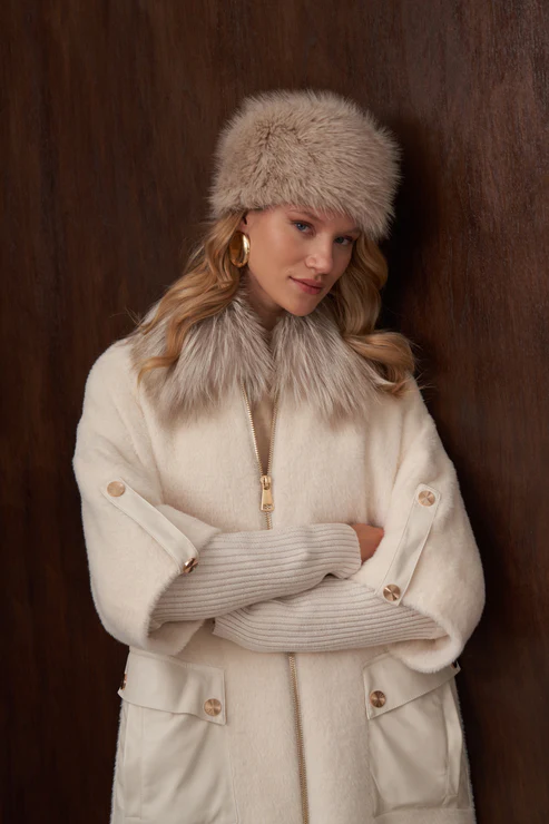 Angora Kürk Kaban Ekru