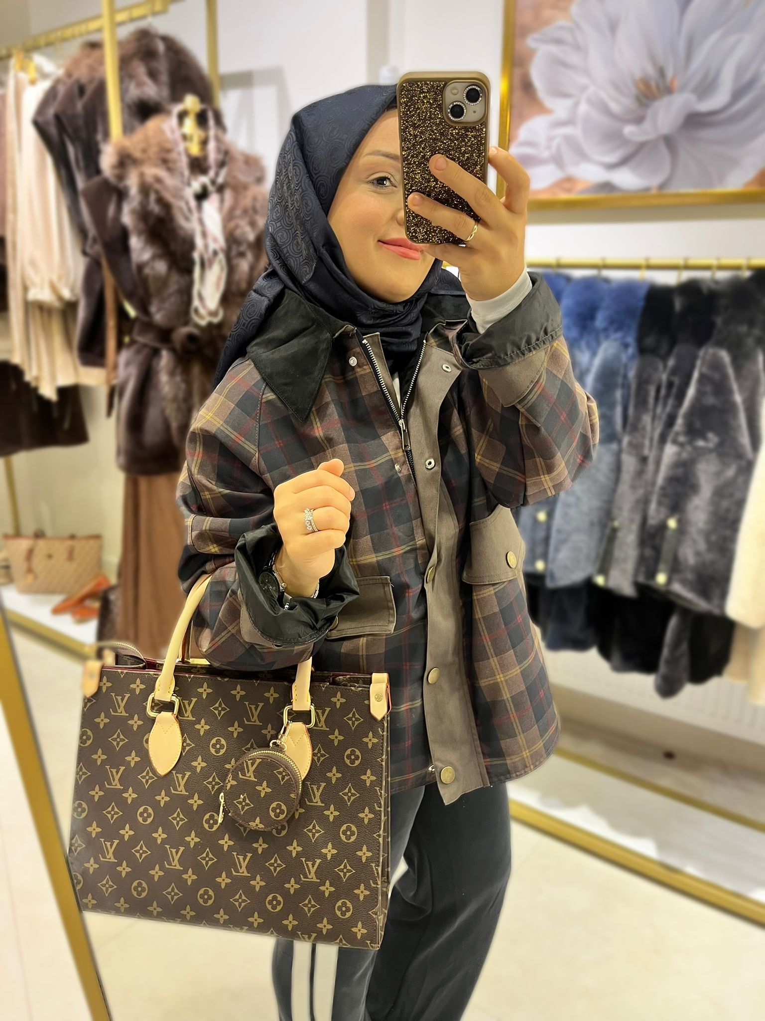 Ekose Detaylı Ceket