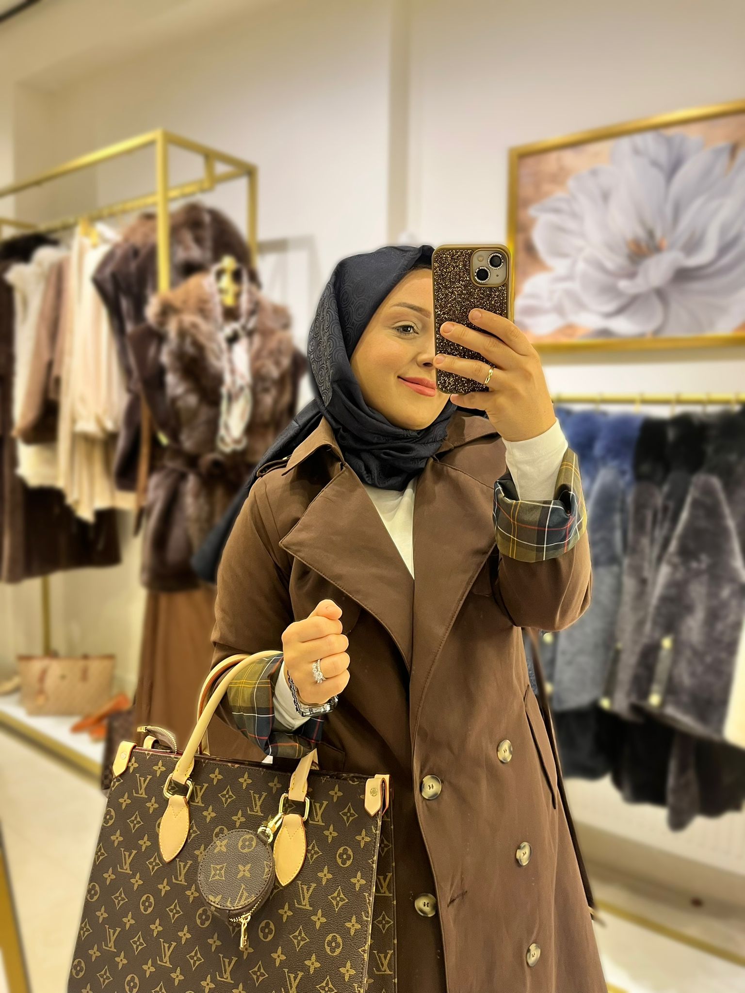 Trençkot Kahve Ekose Detaylı