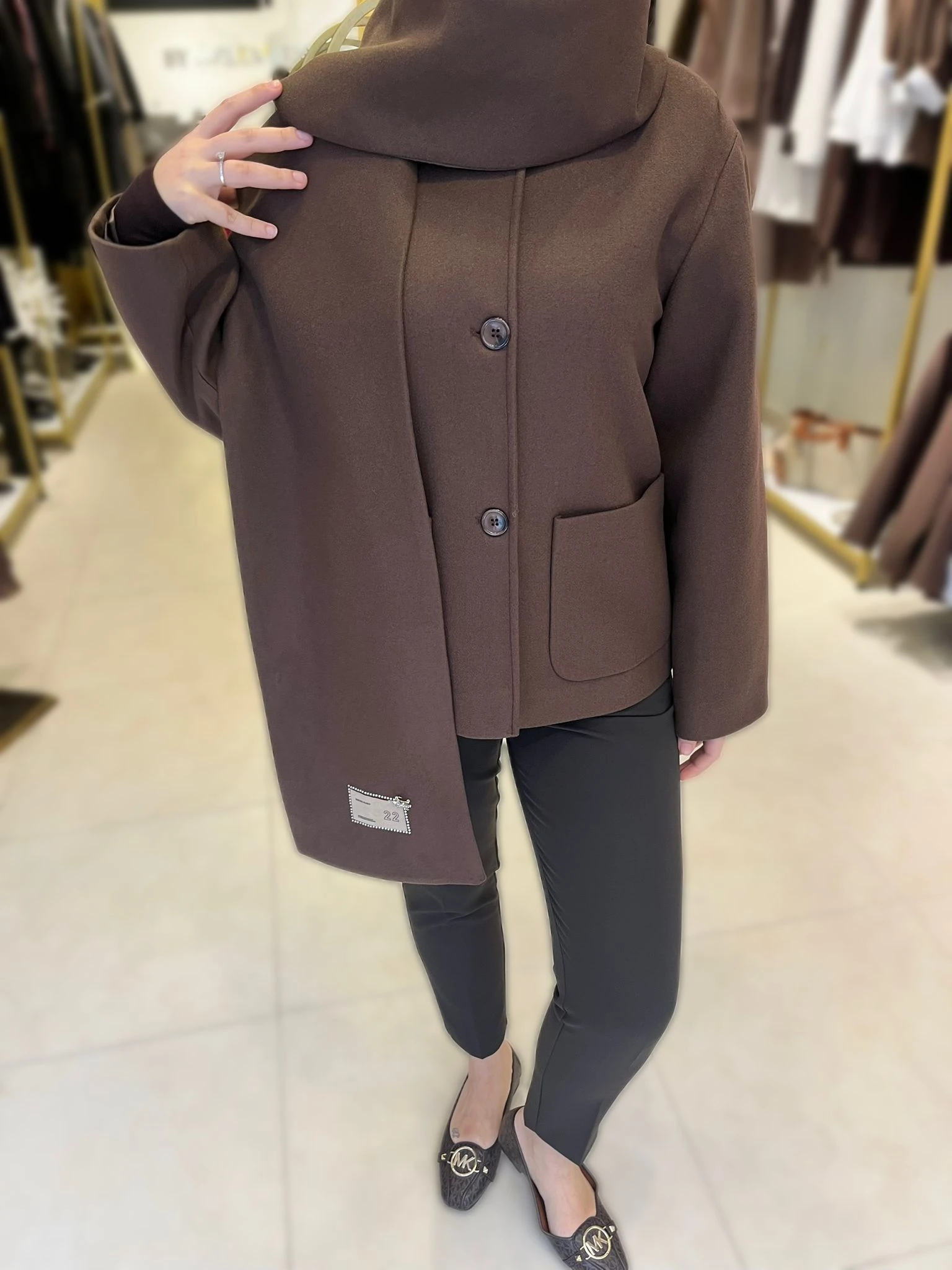 Atkı Detaylı Kahve Kaban