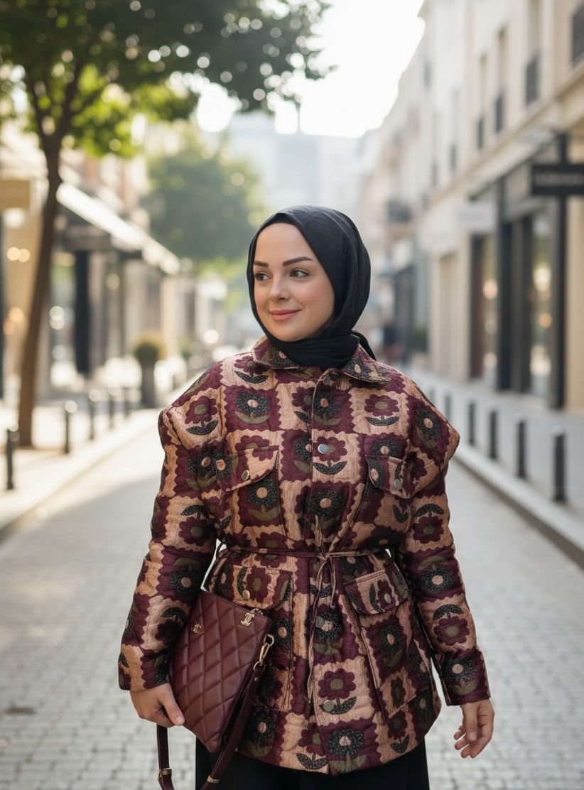 Fidelya Jakar Ceket - Bordo