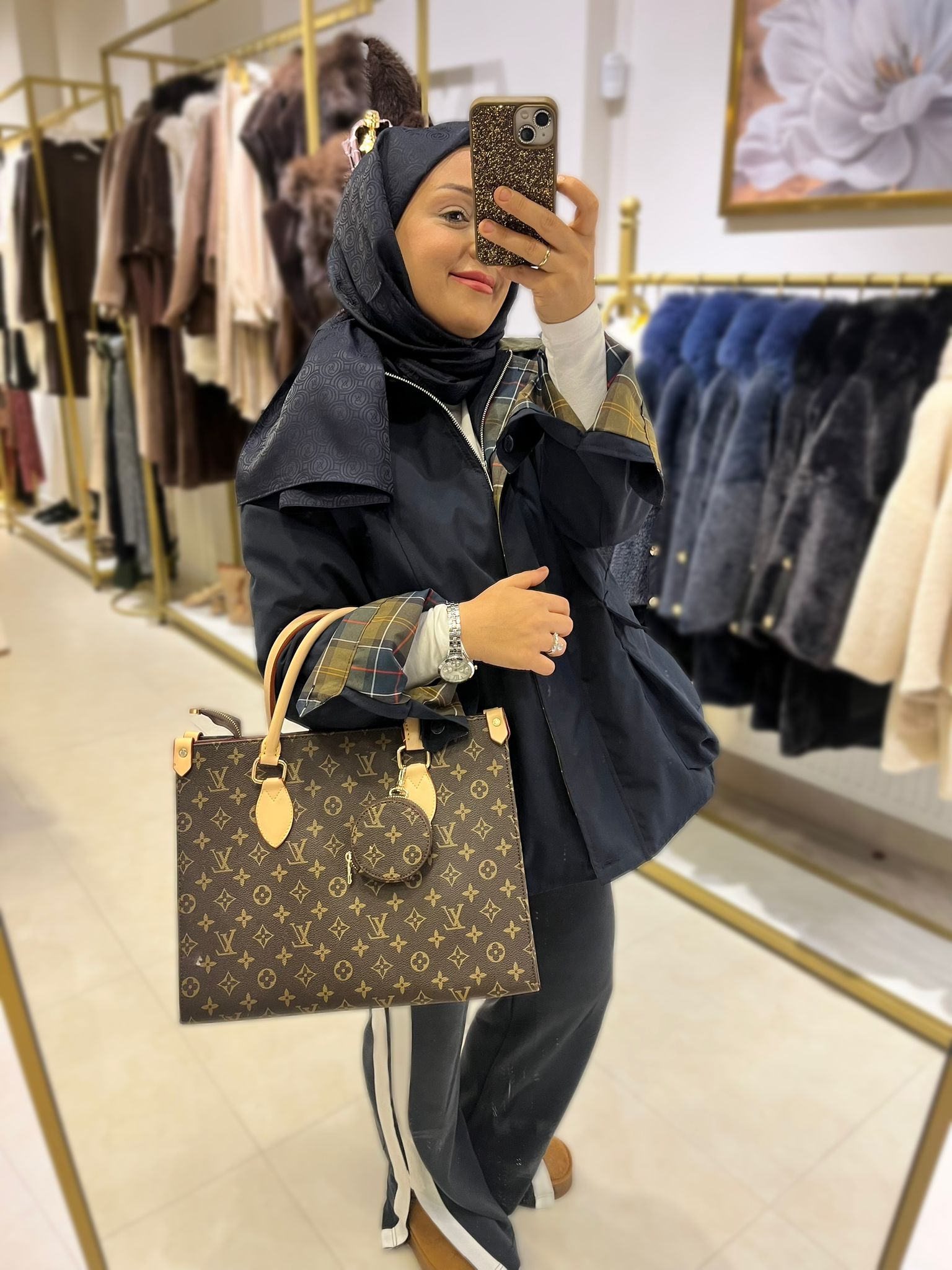 Ekose Kol Detaylı Ceket Lacivert