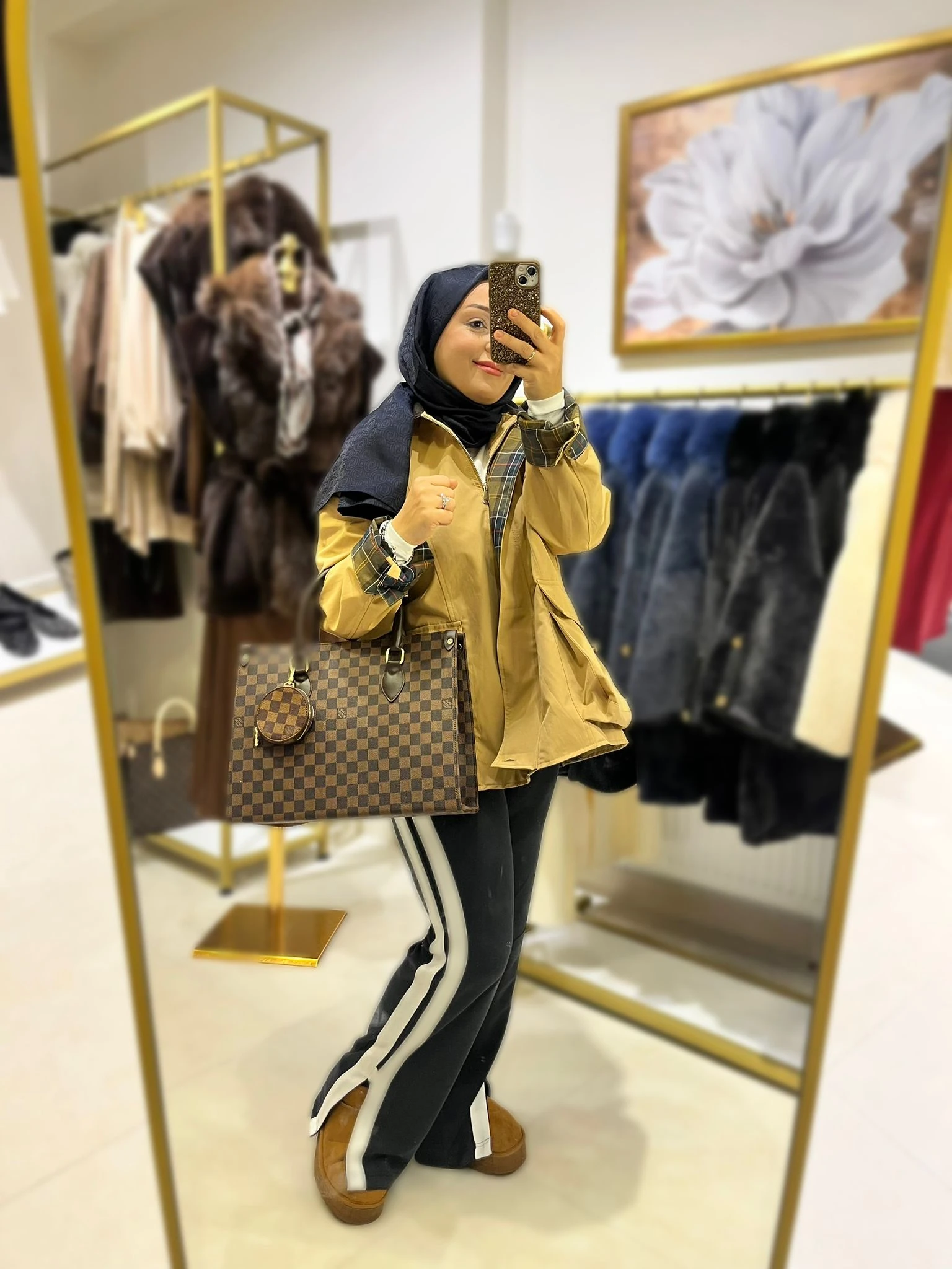 Ekose Detaylı Ceket Cappuccino