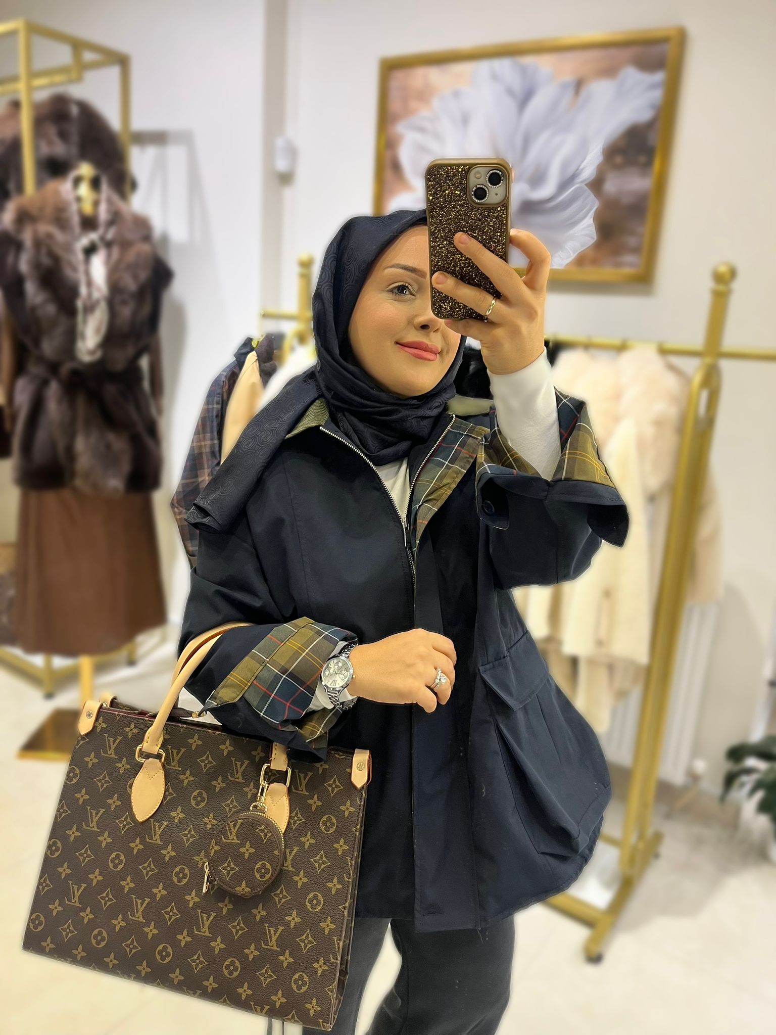 Ekose Kol Detaylı Ceket Lacivert