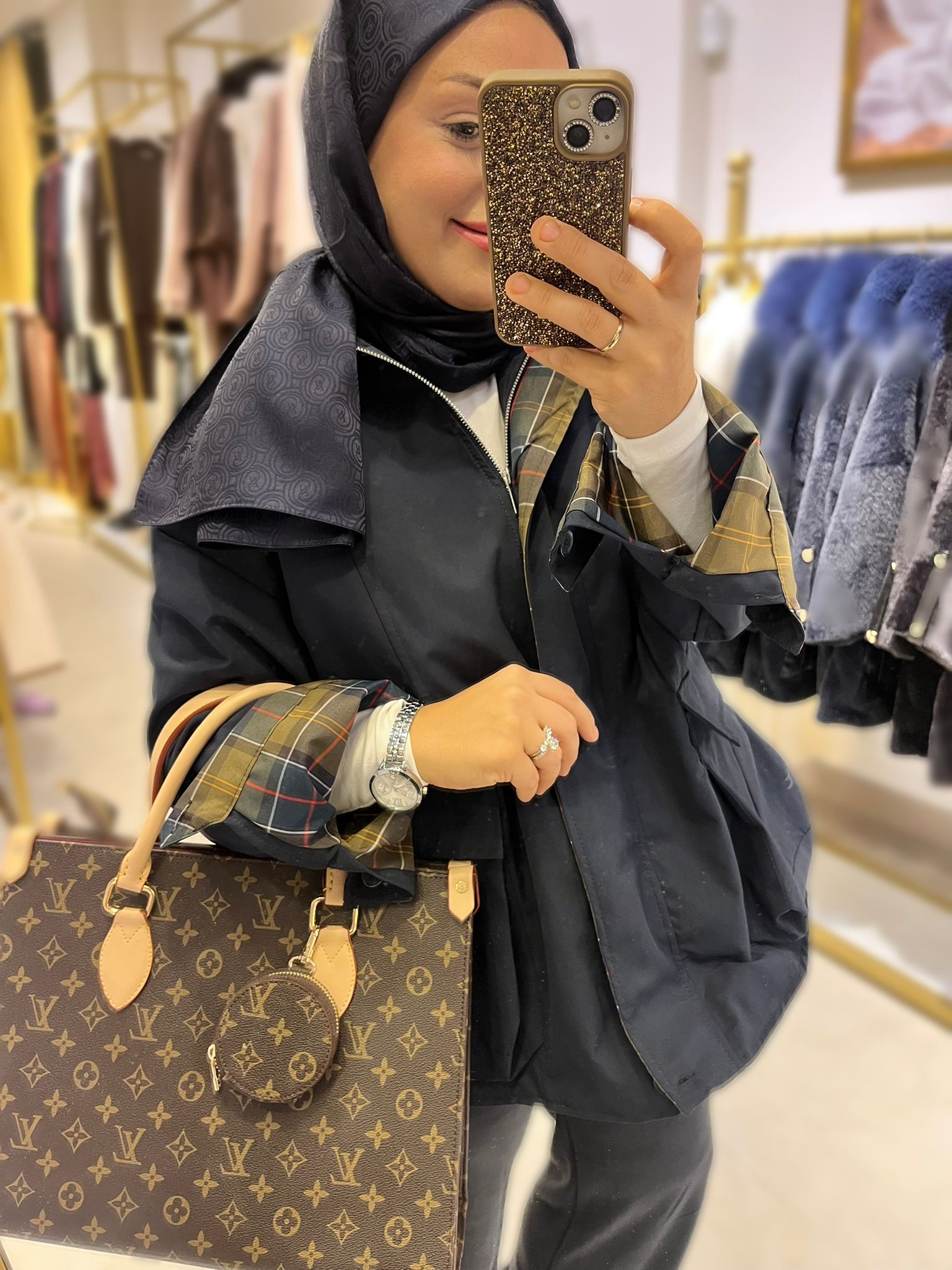 Ekose Kol Detaylı Ceket Lacivert