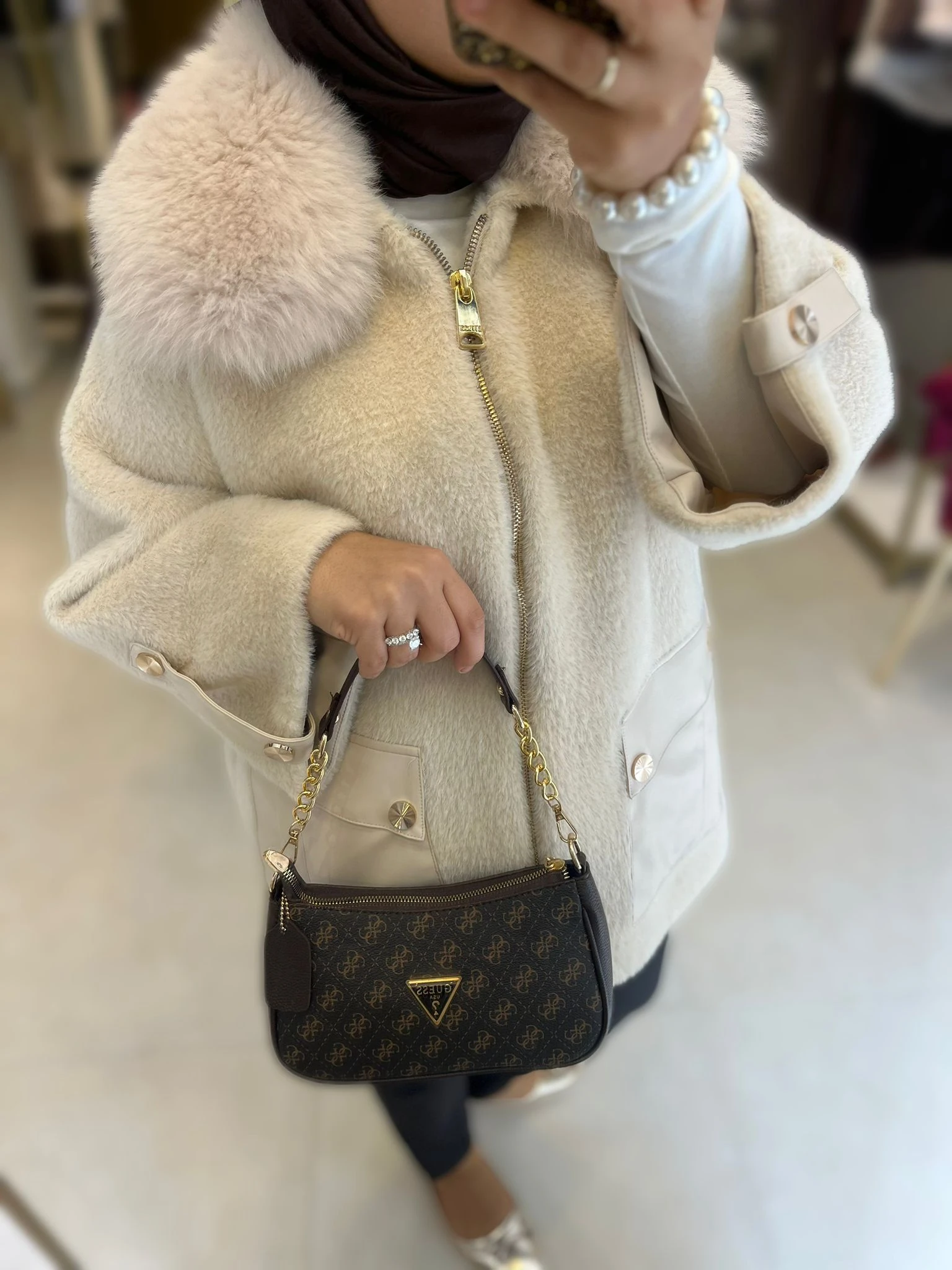 Angora Kürk Kaban Ekru