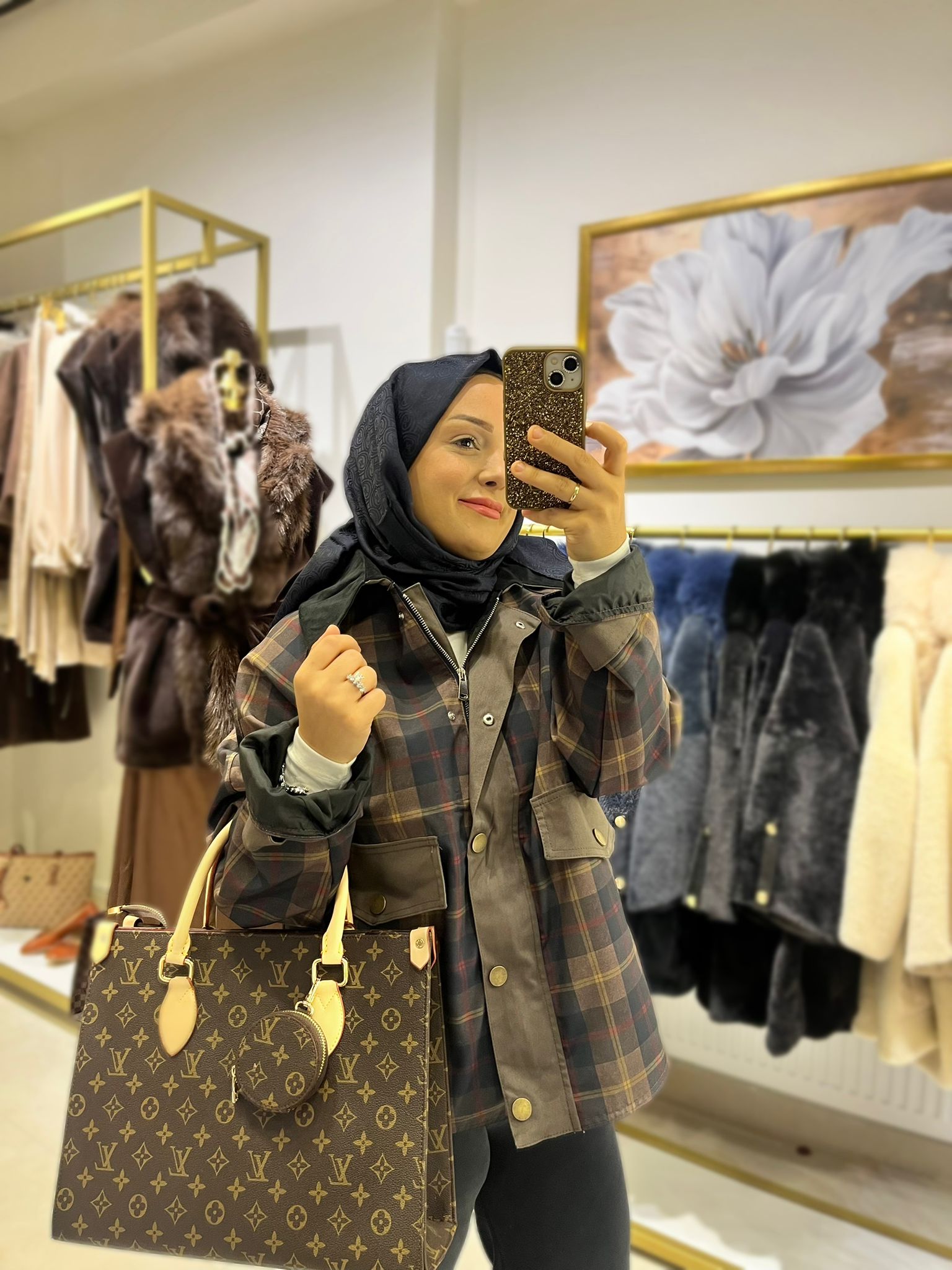 Ekose Detaylı Ceket