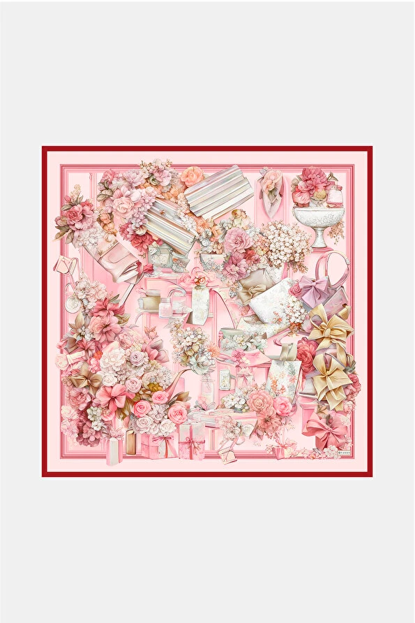 Vakko Kırmızı Çiçek Desenli Twill Eşarp