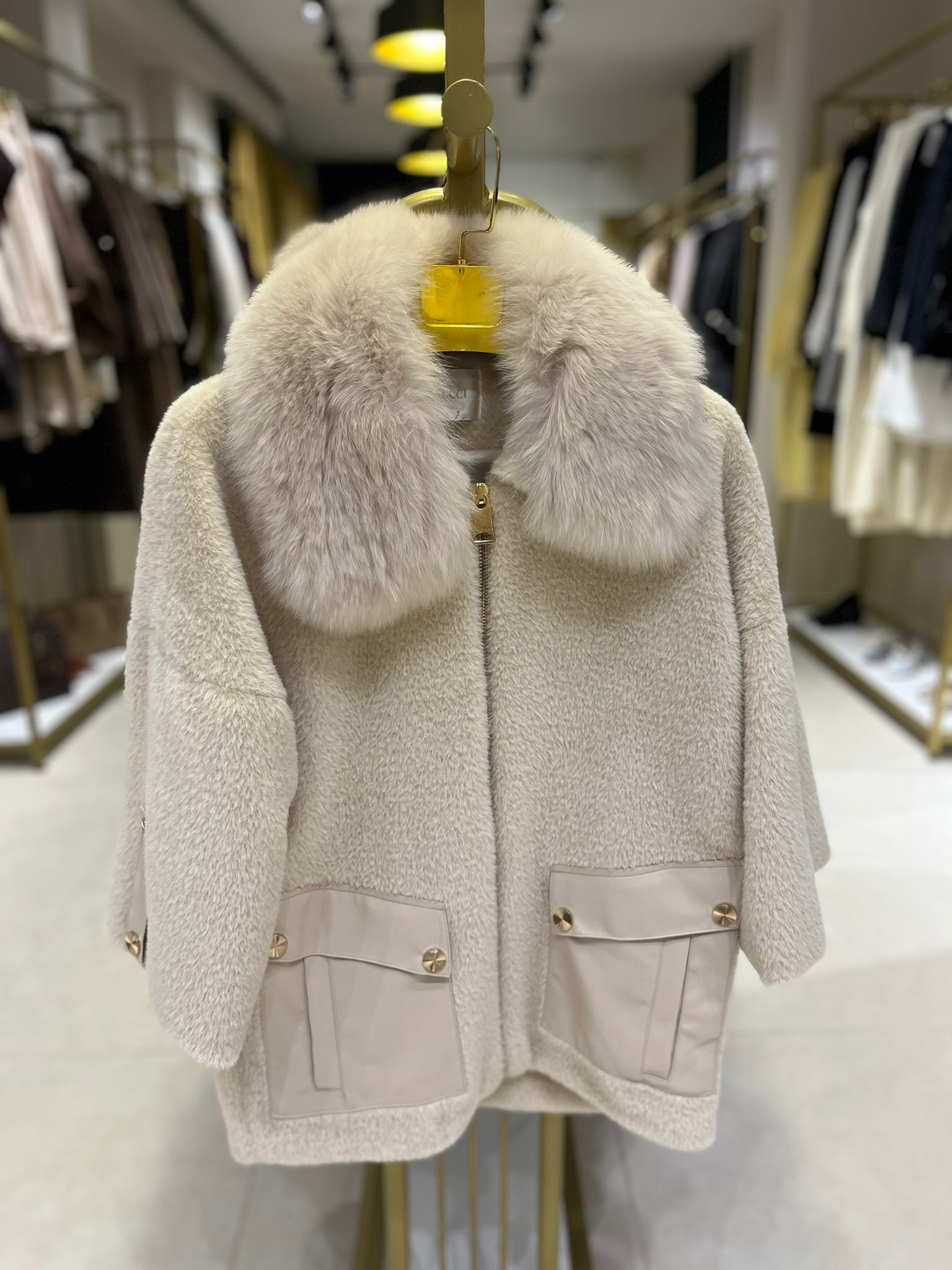 Angora Kürk Kaban Ekru