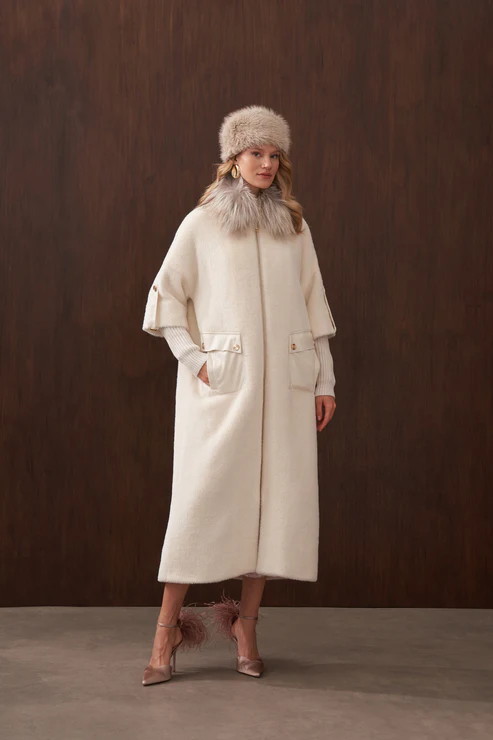 Angora Kürk Kaban Ekru