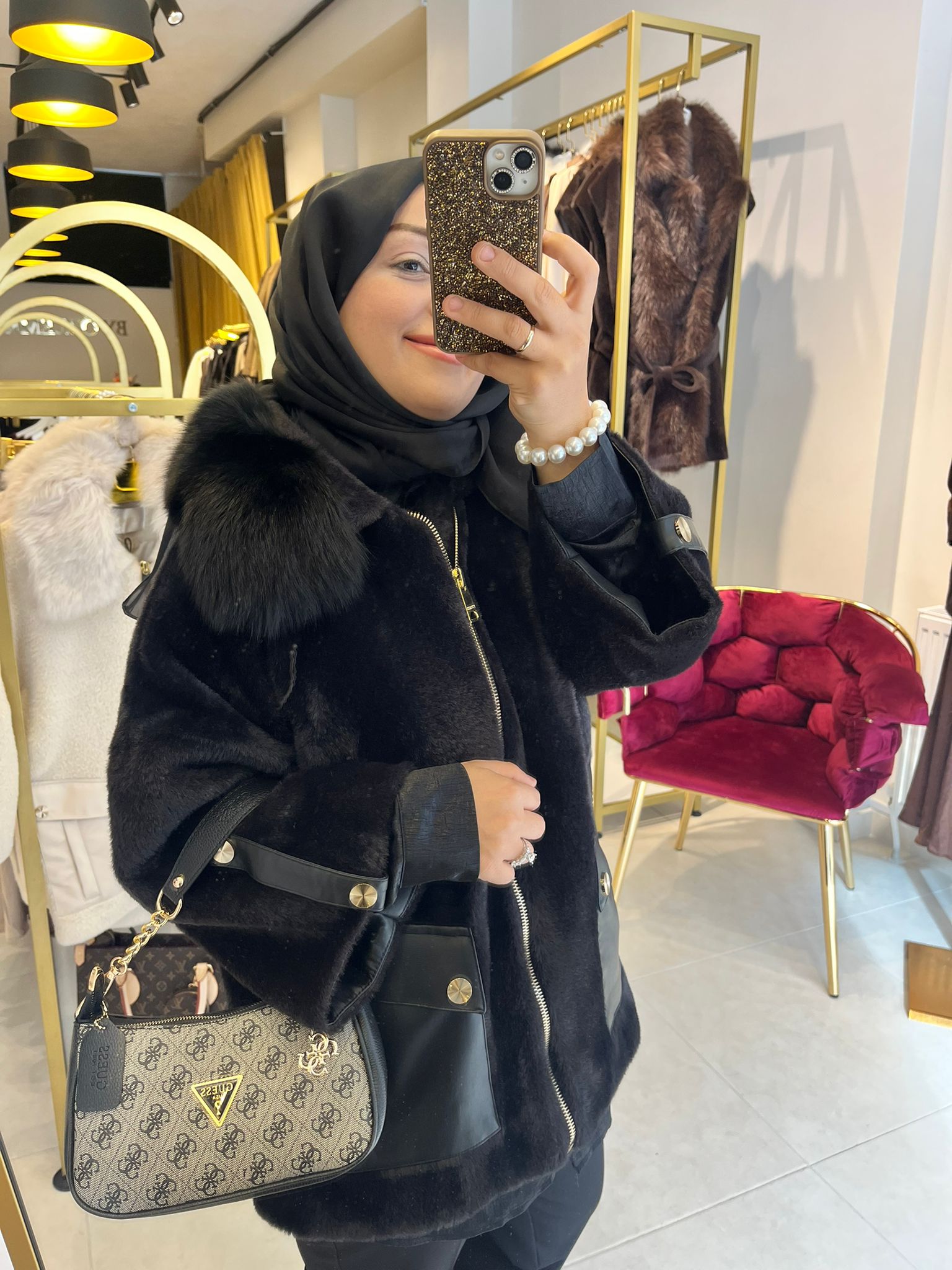 Angora Kürk Kaban Siyah