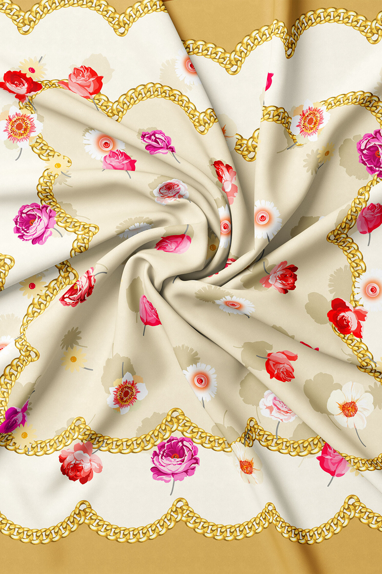 Vakko Ekru Çiçek Desenli Twill Eşarp