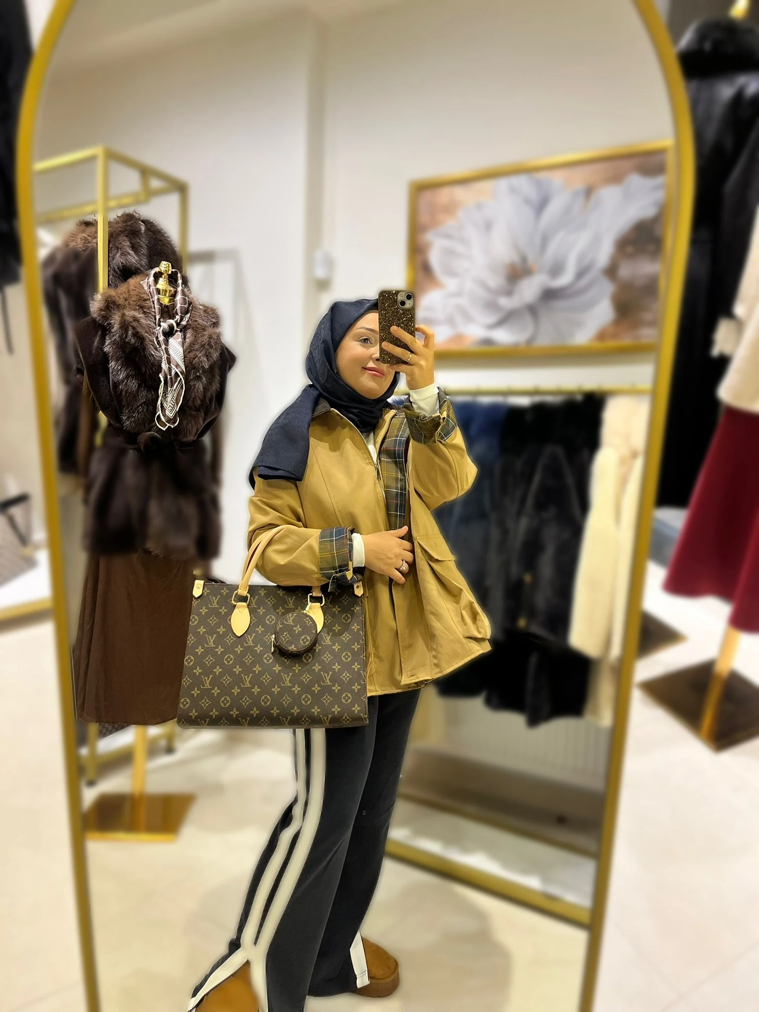 Ekose Detaylı Ceket Cappuccino